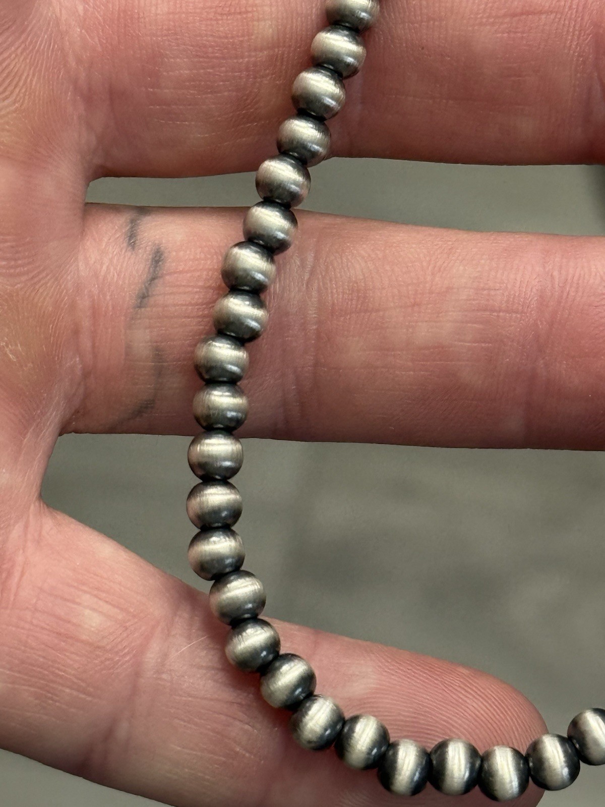 STERLING SILVER 5mm 18” Plus 2” EXT NAVAJO PEARL OXIDIZED BEADED NECKLACE .925