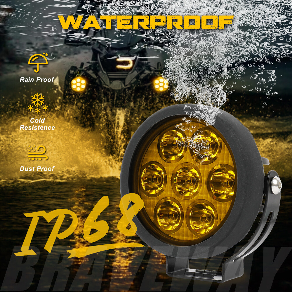 Pair Yellow White Motorcycle LED Spot Light Auxiliary Headlight Fog Driving Lamp