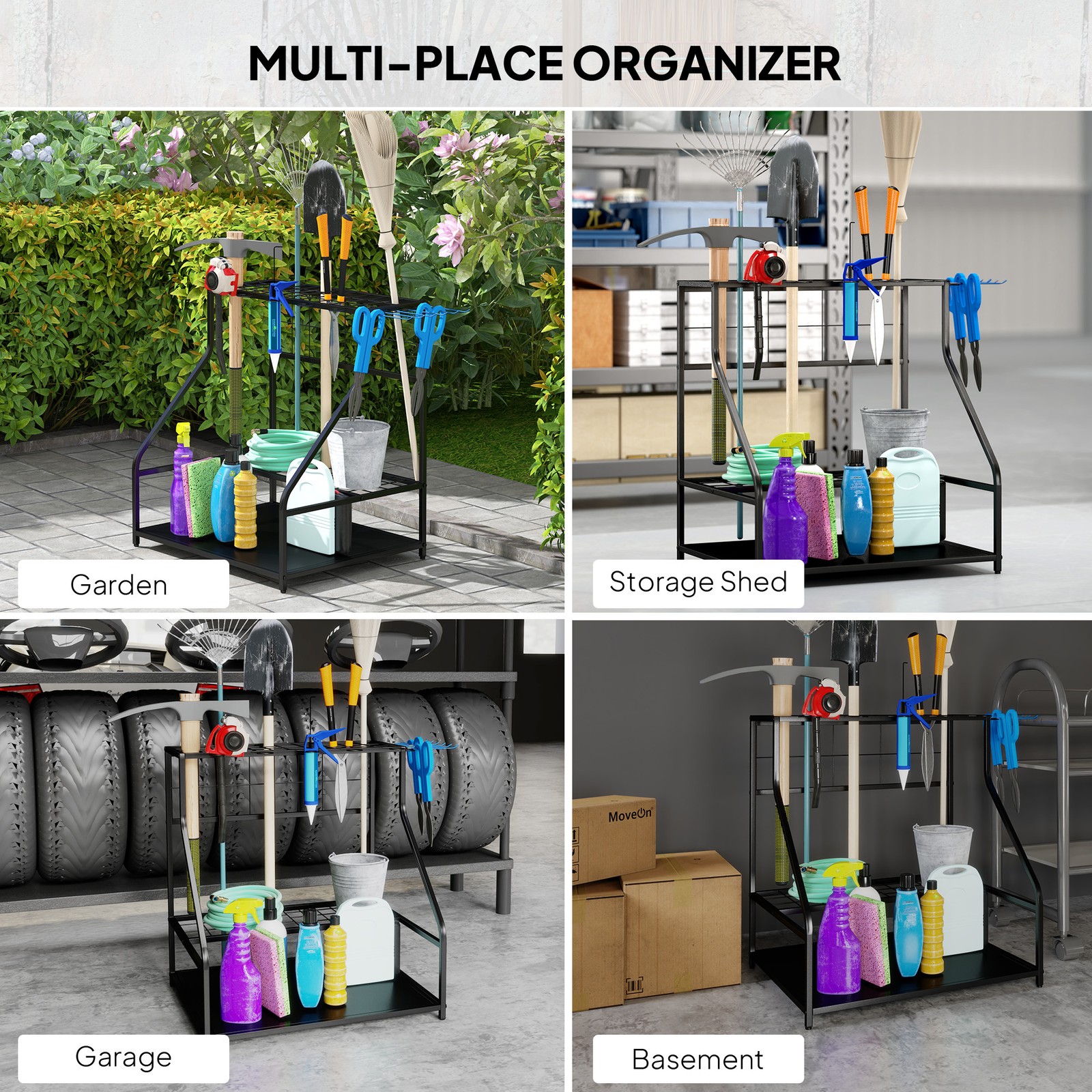 Outsunny Garden Tool Organizer for Garage, 3 Tier Yard Tool Holder, Blue