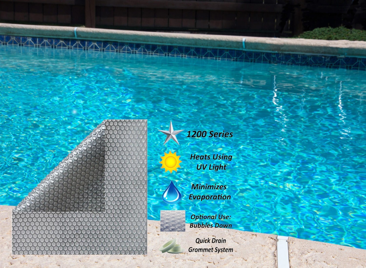 1200 Series Clear Swimming Pool Solar Blanket Cover w/ Grommet Kit - Choose Size