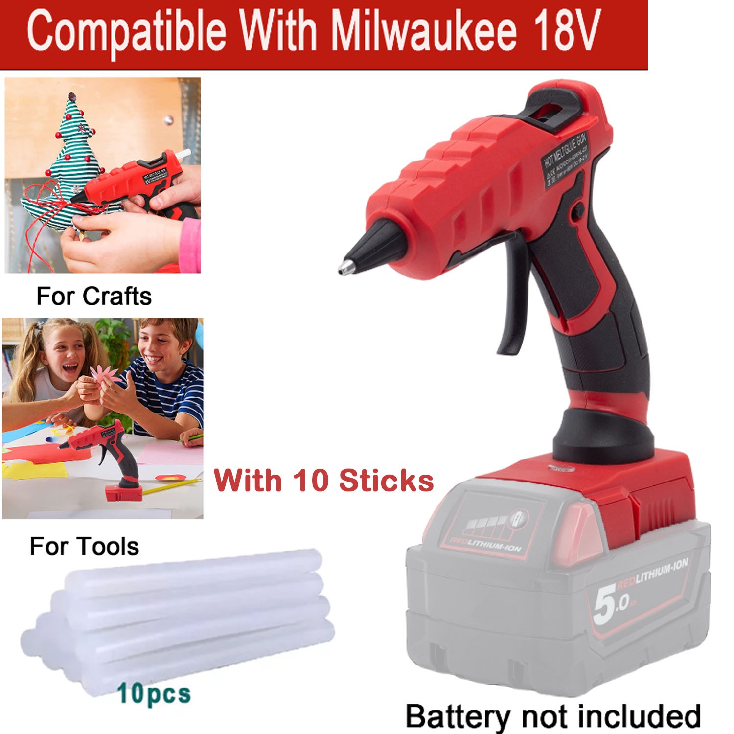 Hot Glue Gun Handheld Quick Preheat For Milwaukee 18V 20V Battery With 10 Sticks