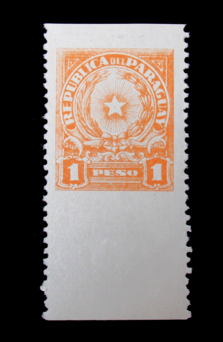 Rare Paraguay Orange Coil Stamp Sc 392 Coat of Arms 1 Peso 1943 Mint MVLH