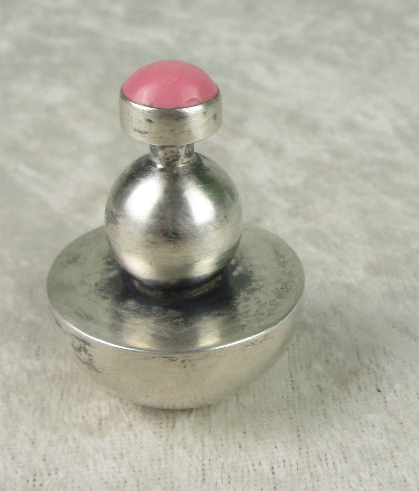 Sterling Silver Modernist Perfume Bottle Pink Stone Taxco Mexico Miniature