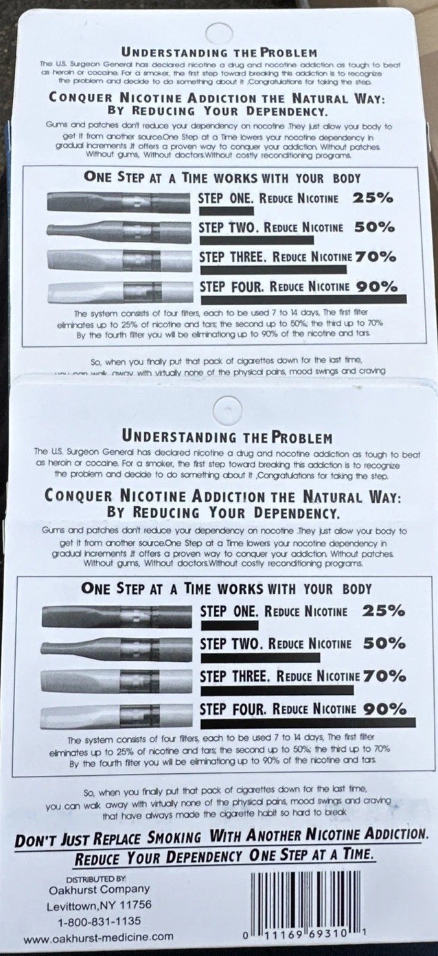 2 One Step at a Time Nicotine Addiction Withdrawal System Quit Smoking 8 Filters