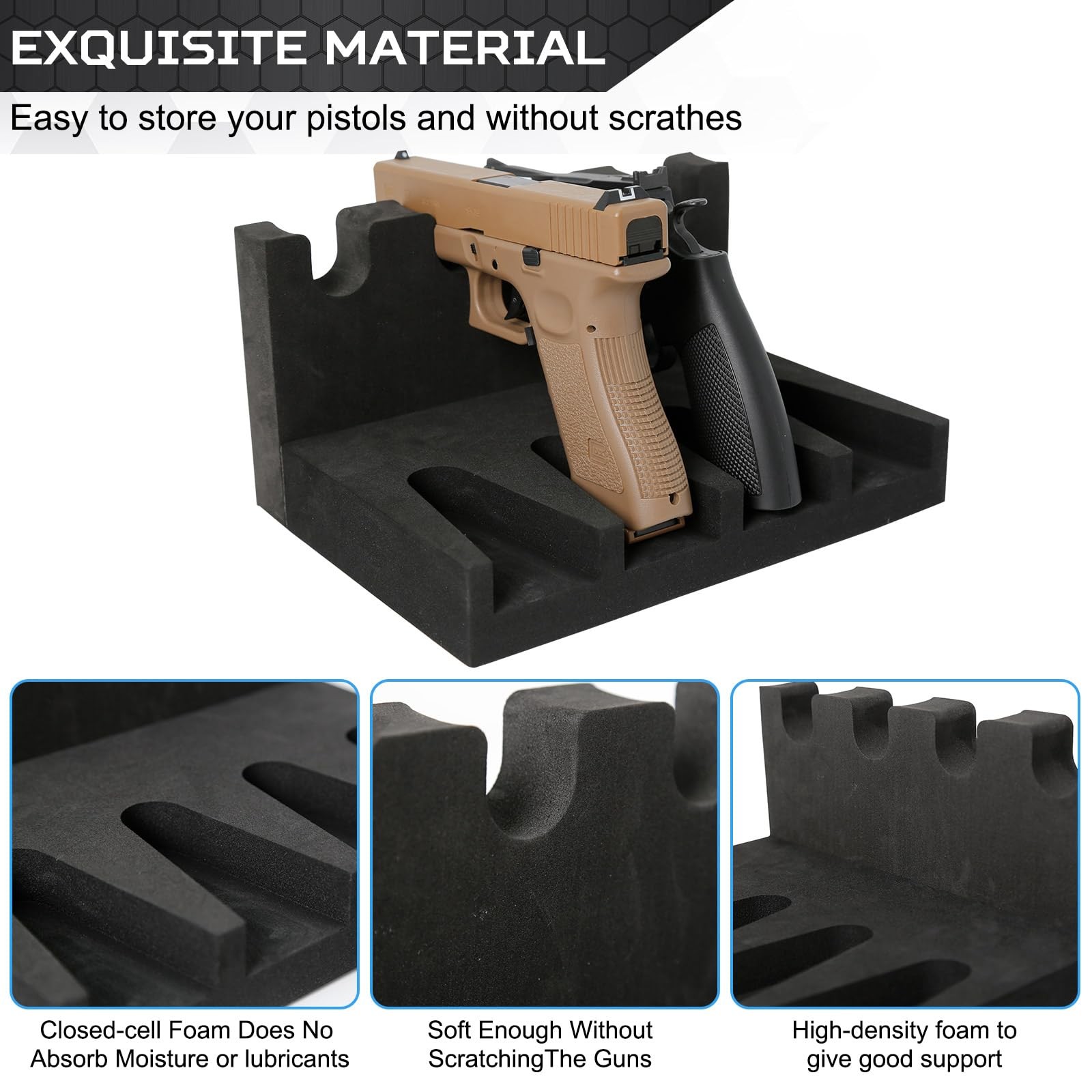 Pistol Rack for Gun Safe Soft Foam Handgun Storage Holder Organizer Black
