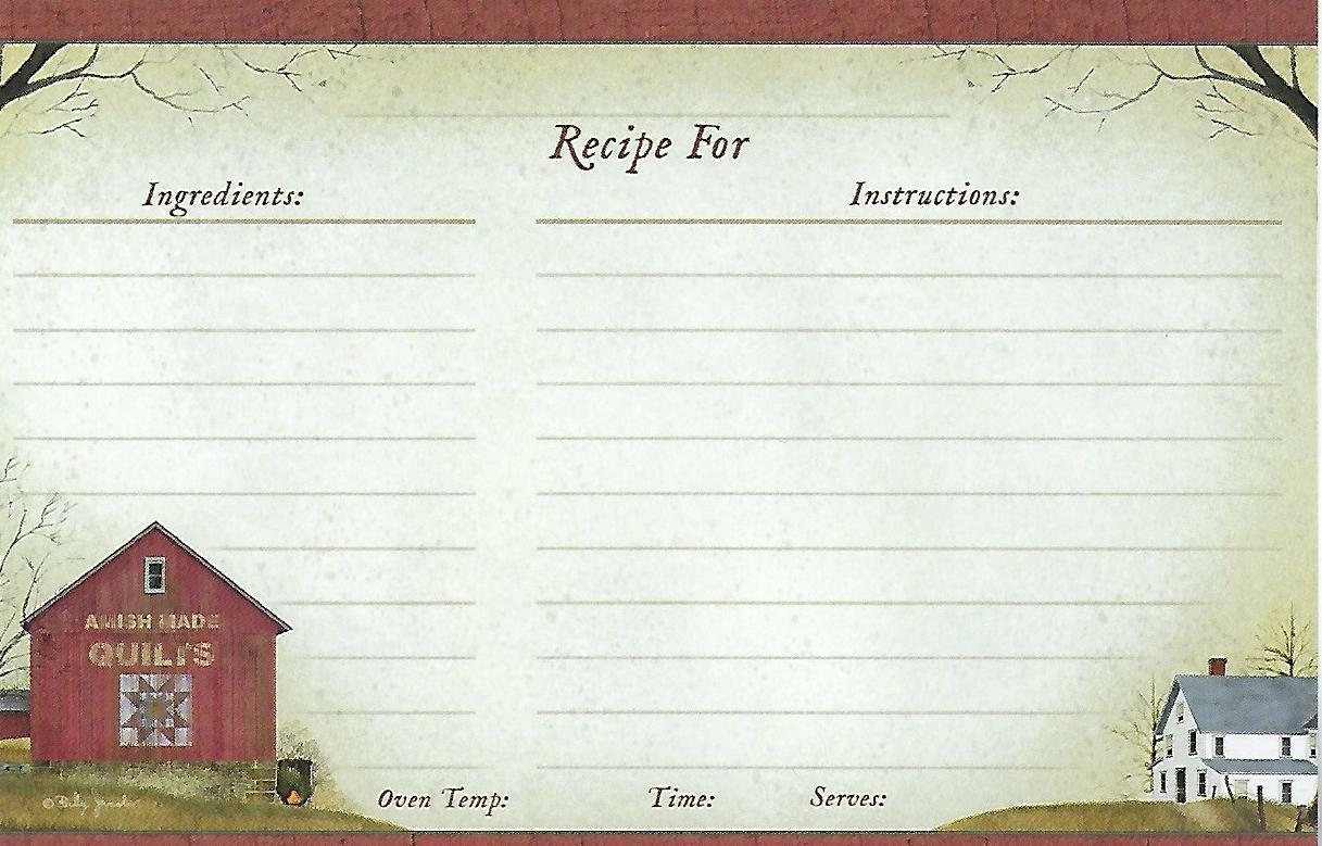 Billy Jacobs Quilt Barn Recipe Cards Set of 50 NEW!
