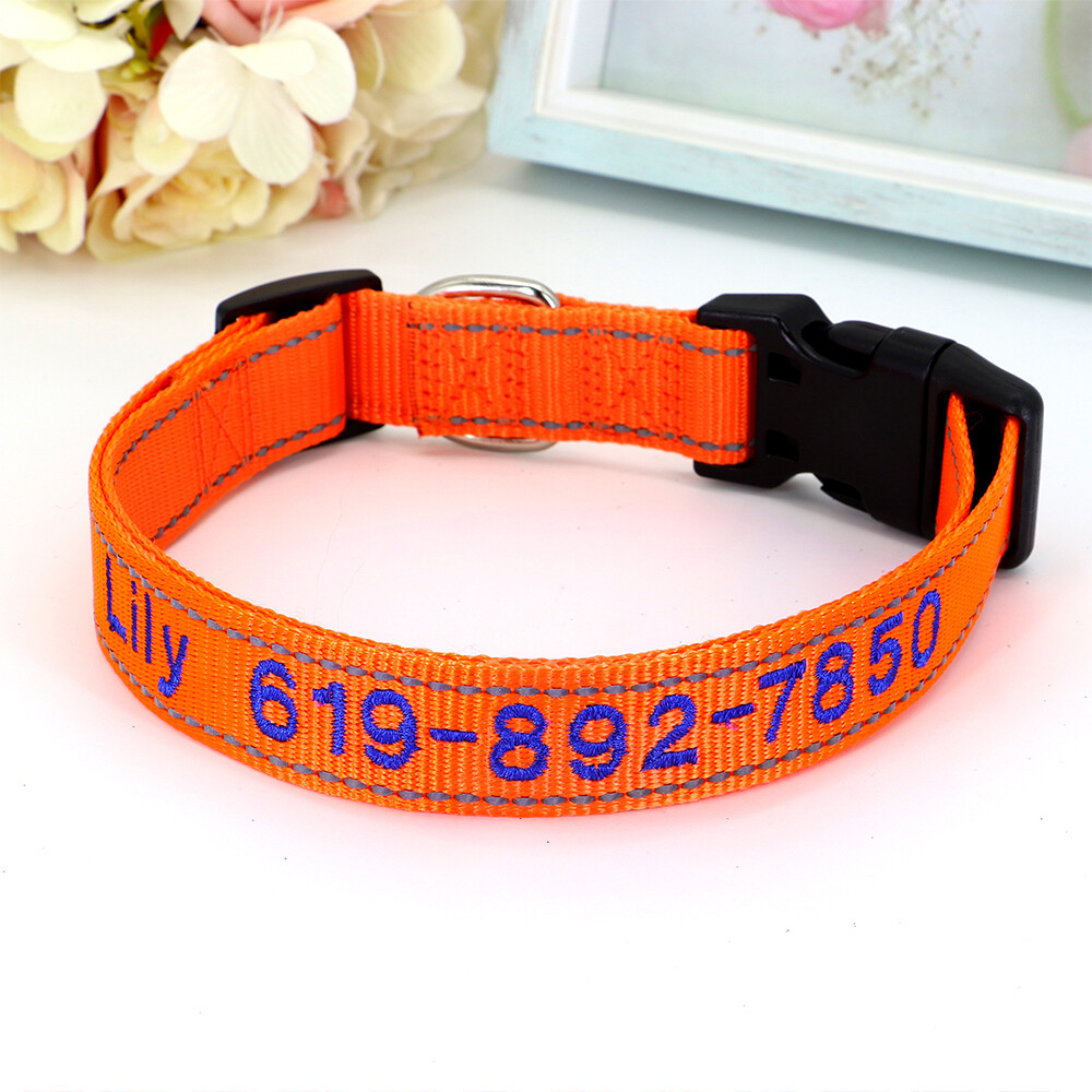 Custom Personalized Dog Collar Embroidered Pet ID Name Number Reflective Nylon