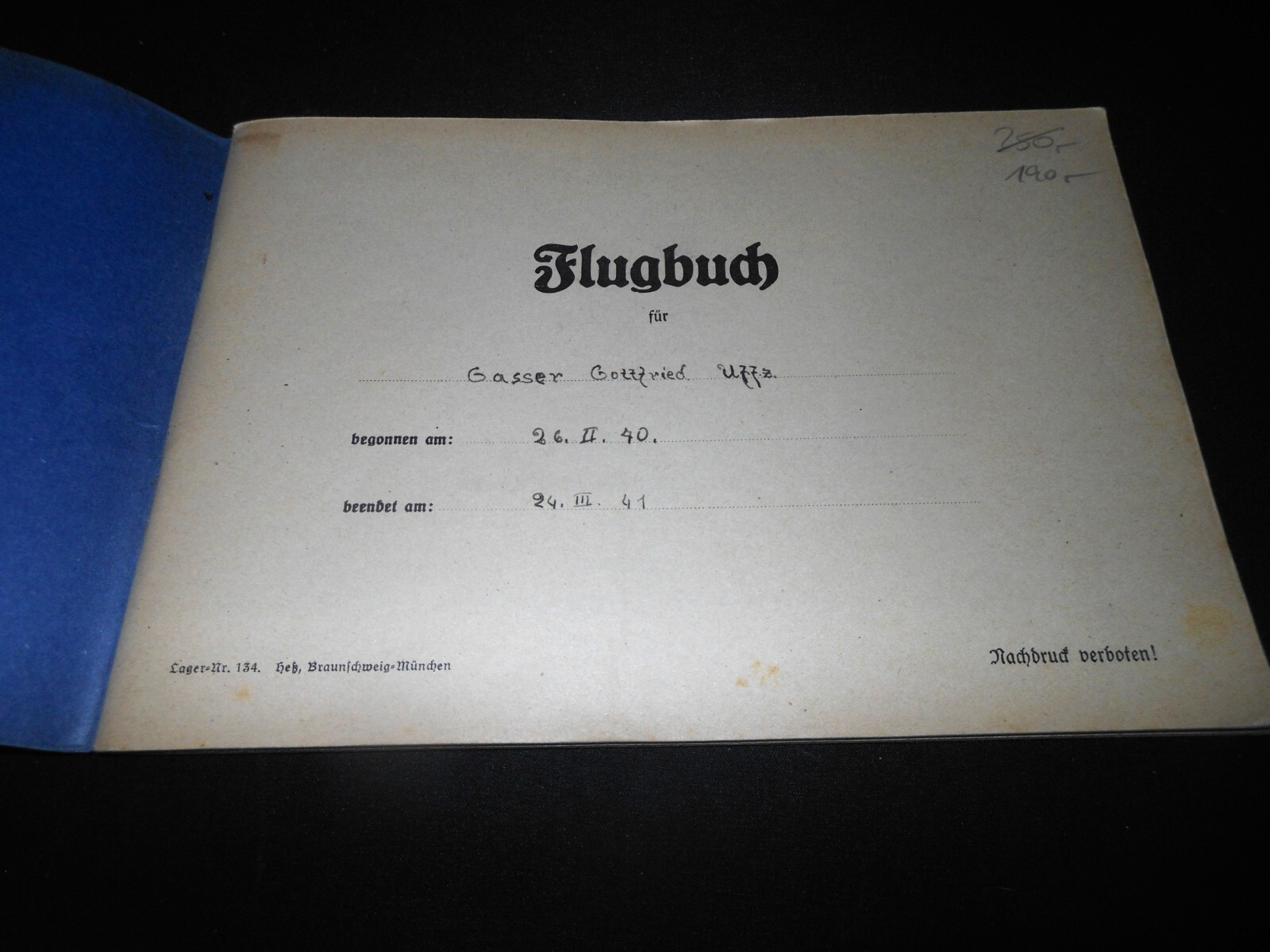 WW II German LW Flugbuch - FLIGHT LOG BOOK - Ju52 He111 Do17 Do23 Ju86 - NICE!