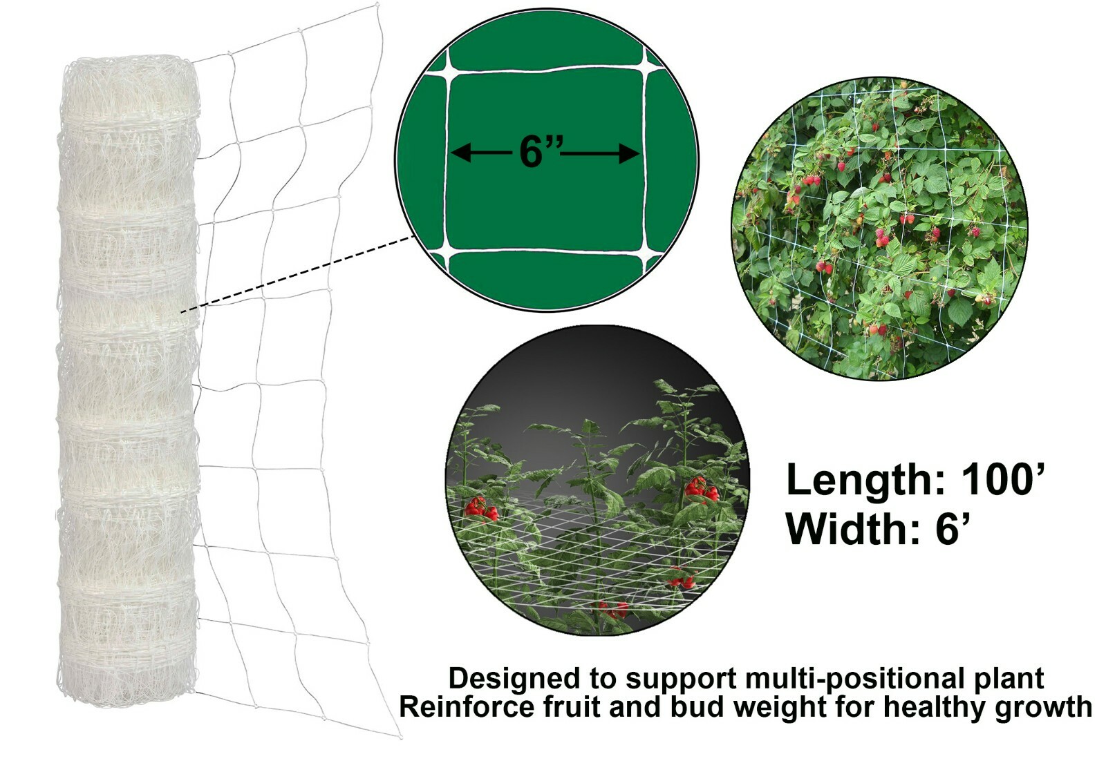 TRELLIS NETTING 6'x100' Plastic Plant Support Garden