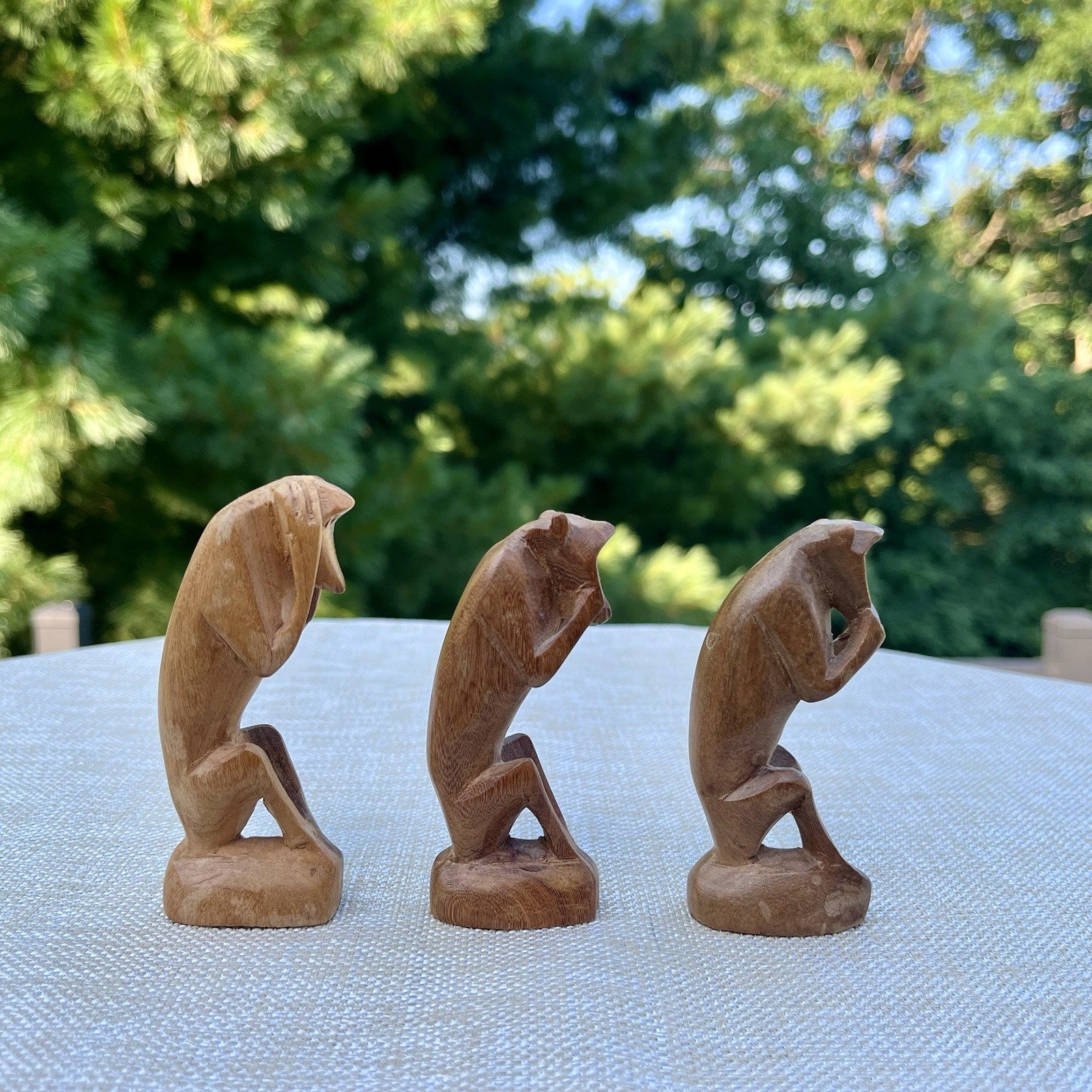 Wise Monkeys 3” Wood Hand Carved Kenya See No Evil Speak No Evil Hear No Evil