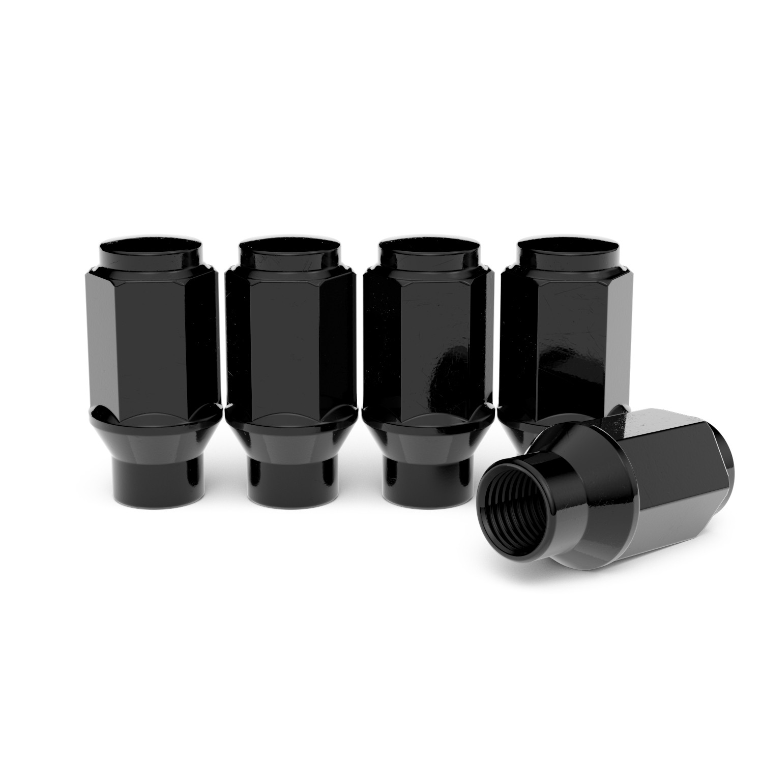 24pcs 14x1.5 Lug Nuts Black Closed Bulge ET (Extended Thread) Cone Conical Seat