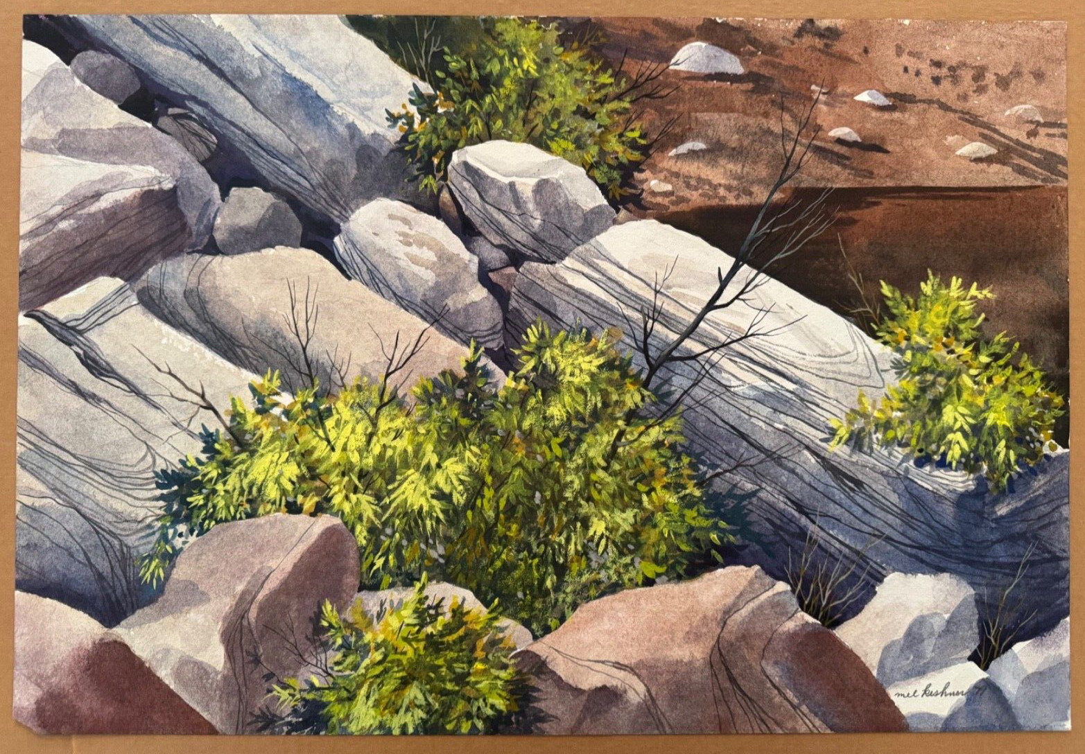 MEL KISHNER SABINO CANYON ORIGINAL SIGNED WATER COLOR PAINTING ON PAPER 22"X15"