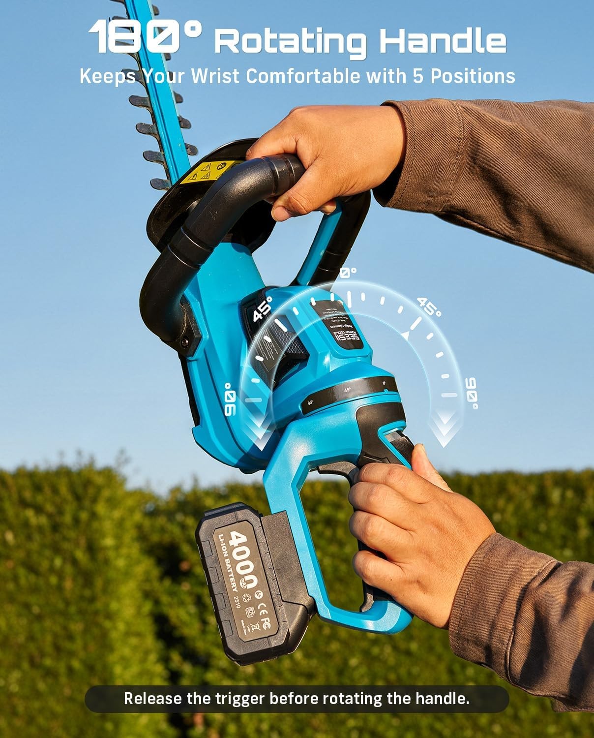 SEESII 22" Cordless Hedge Trimmer Electric Bush Trimmer with Debris Collector