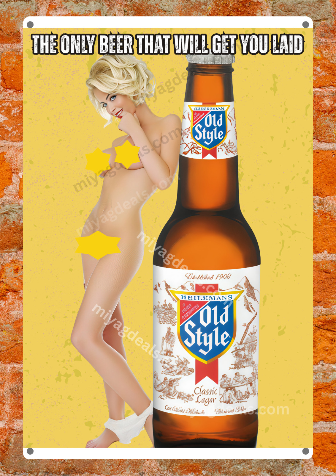 Rolling Rock Beer Sexy Girl Metal Sign Pin-Up Bar Pub Wall Decor Read Des