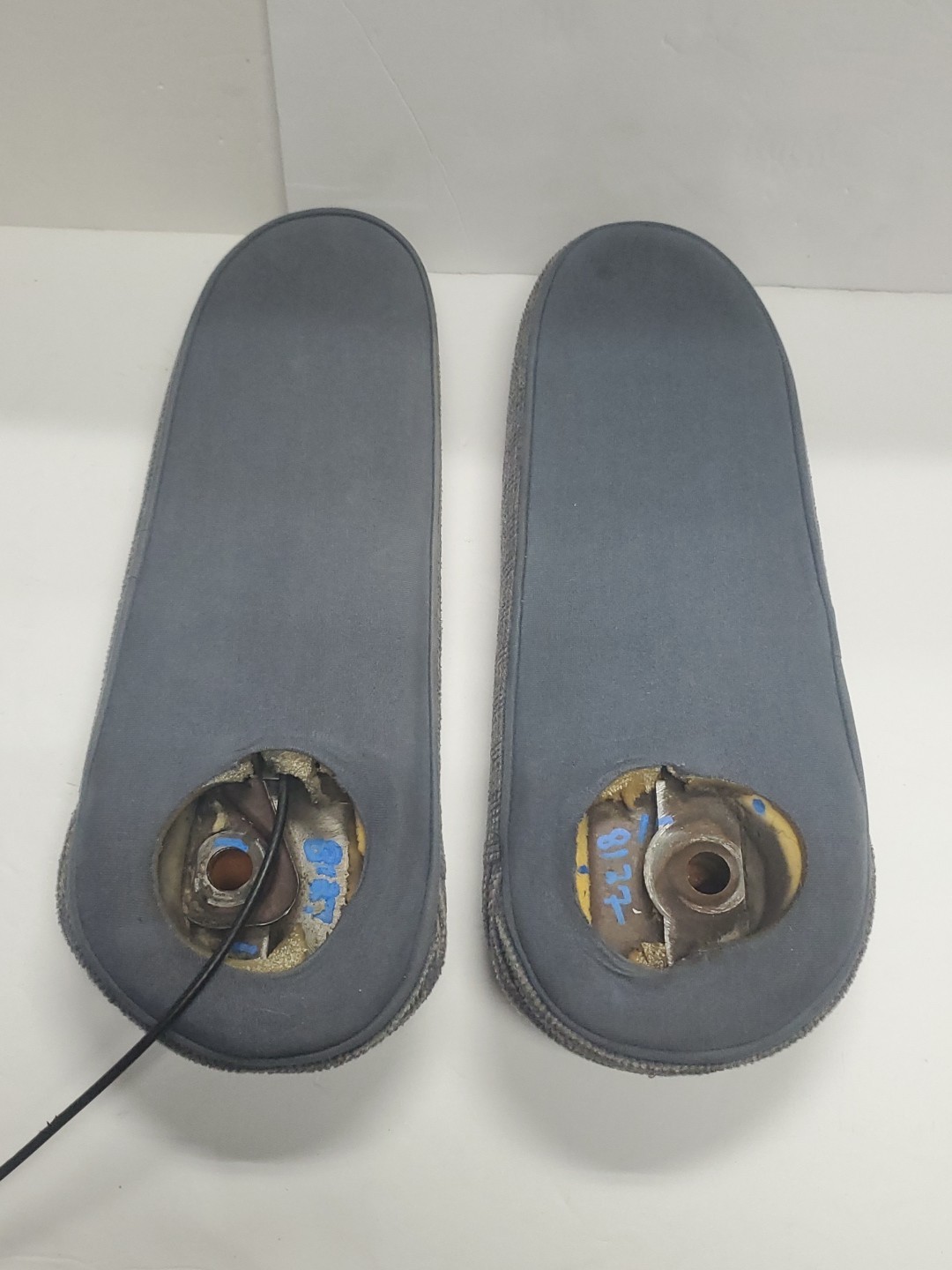 87-91 Ford F150 250 Bronco Bucket Seat Captain Chair Arm Rest Set Blue Cloth OEM