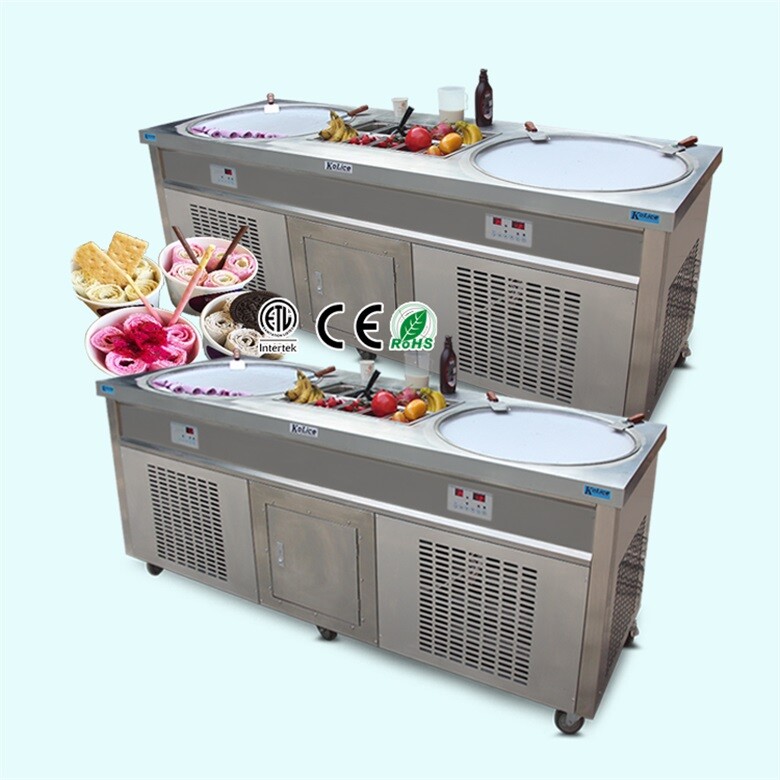 Kolice Commercial Rolled Ice Cream Machine-ETL,22" Double Pans,10 Coolated Tanks