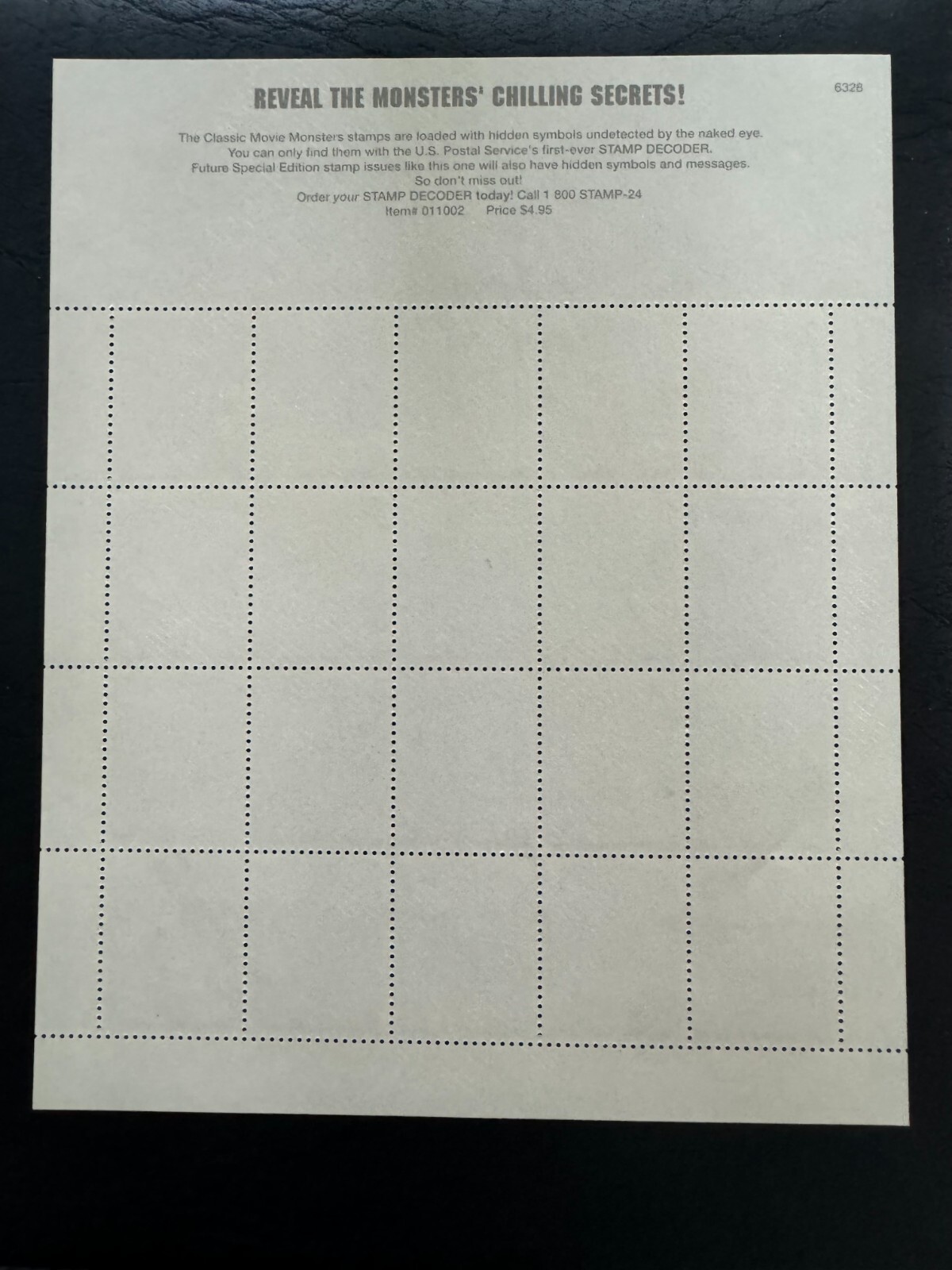 Scott #3168-3172 Classic Movie Monsters Pane of 20 32¢ Stamps (1997)