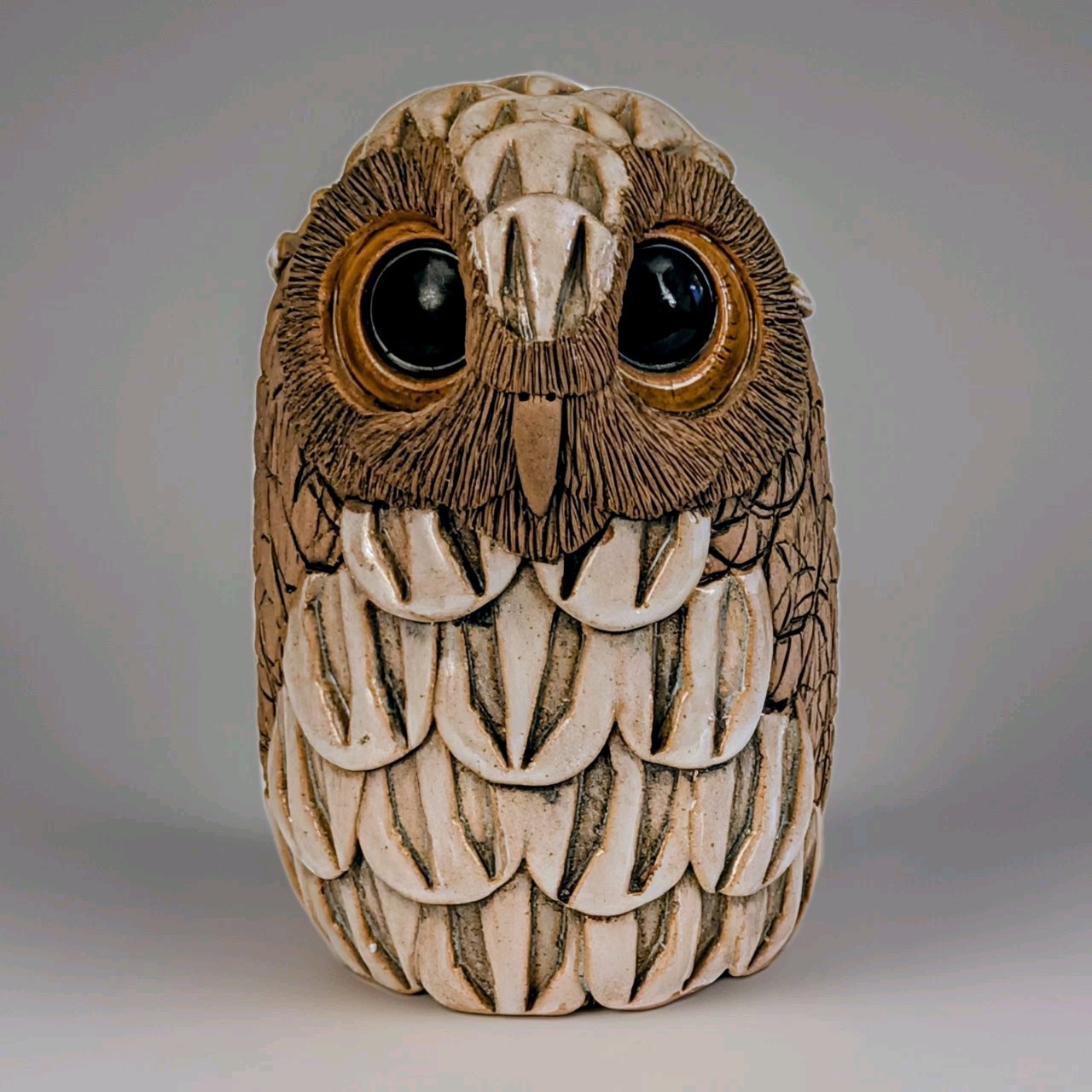 Charming Vtg Clarence Cameron Art Pottery Stoneware Owl Sculpture Vase Signed