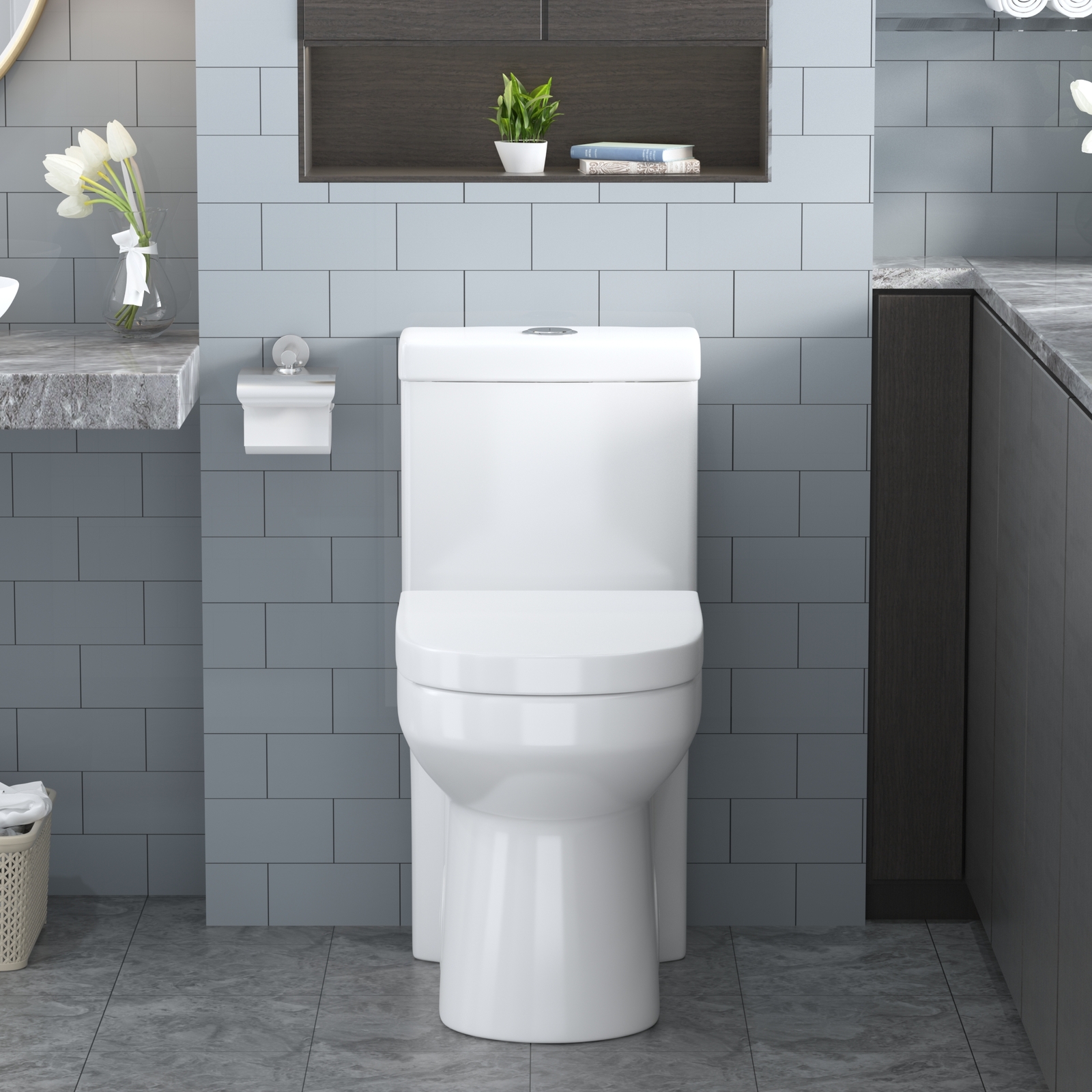HOROW One Piece Toilet Bathroom Compact 0.8/1.28 GPF Dual Flush With Soft Seat