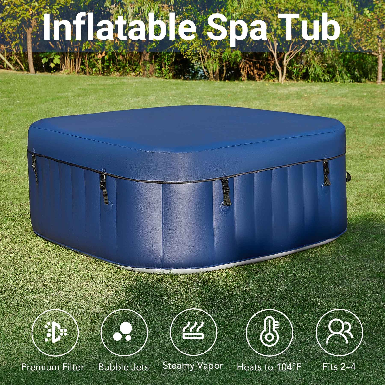 CO-Z 4 Person Portable Inflatable Outdoor 120 Air Jet Spa Hot Tub w Pump & Cover