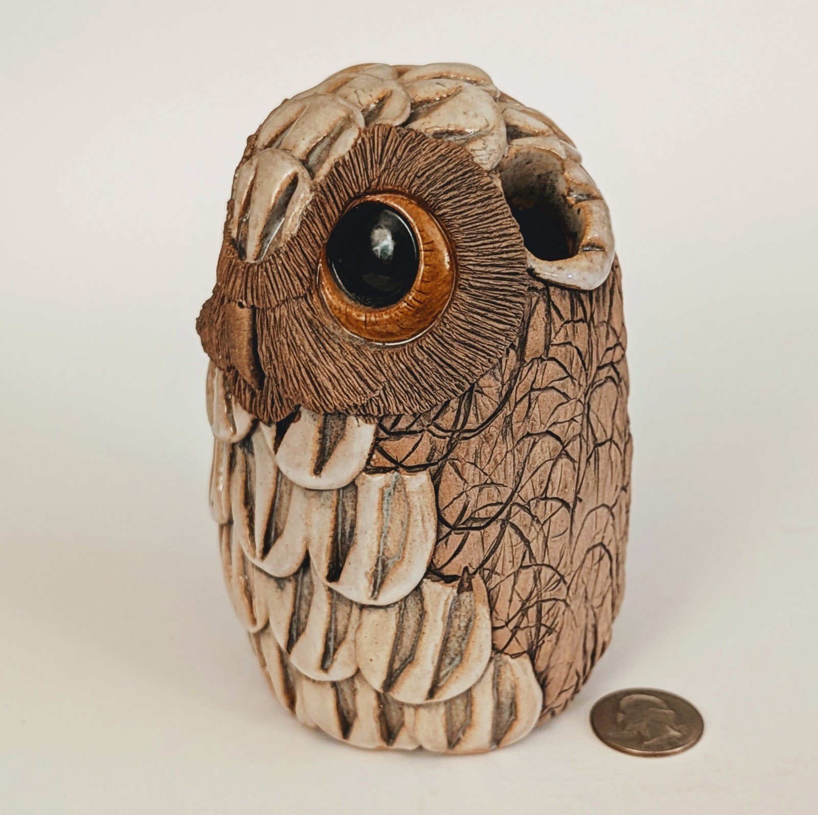 Charming Vtg Clarence Cameron Art Pottery Stoneware Owl Sculpture Vase Signed