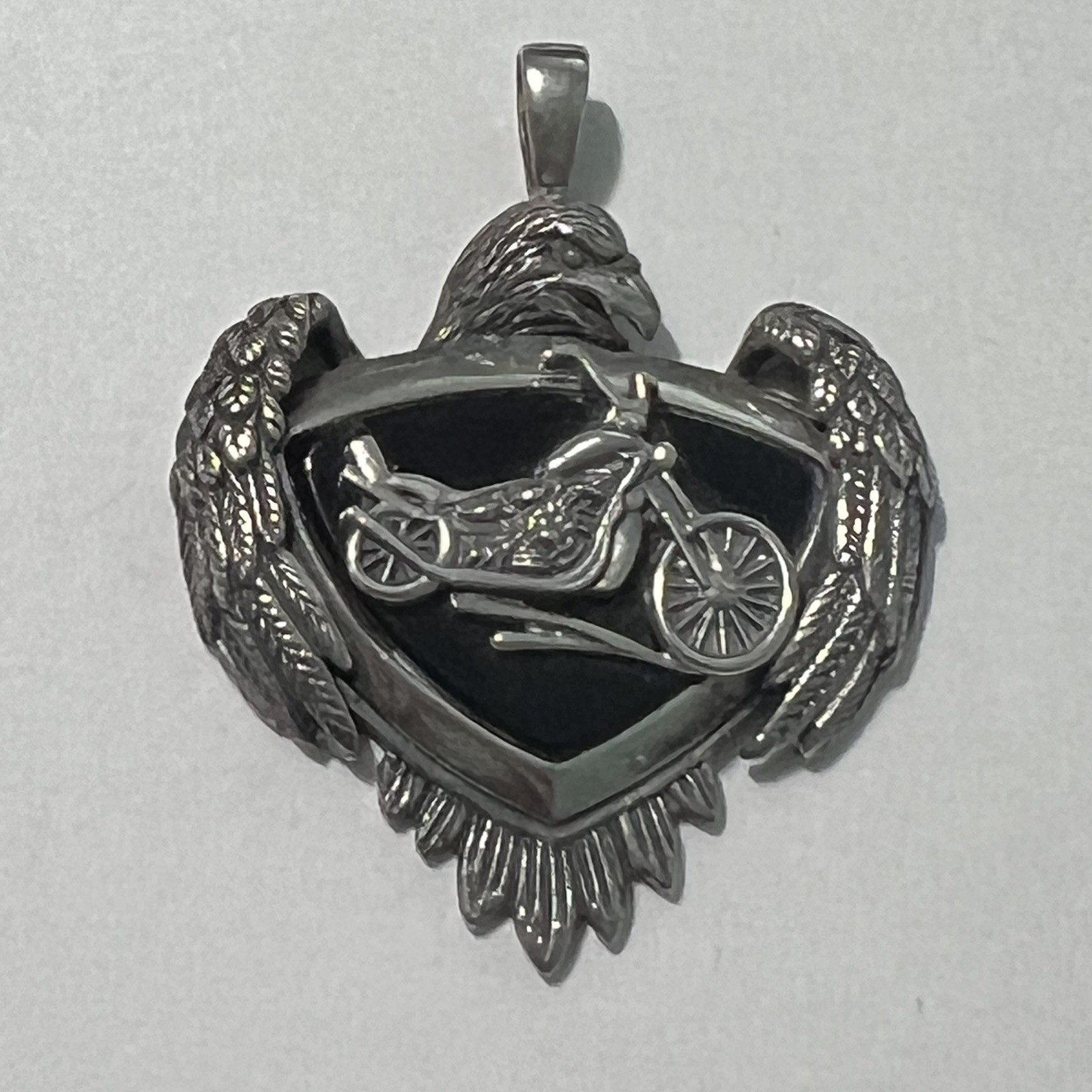 Bradford Exchange Sterling Silver Biker Live To Ride Pendant Black Onyx Eagle