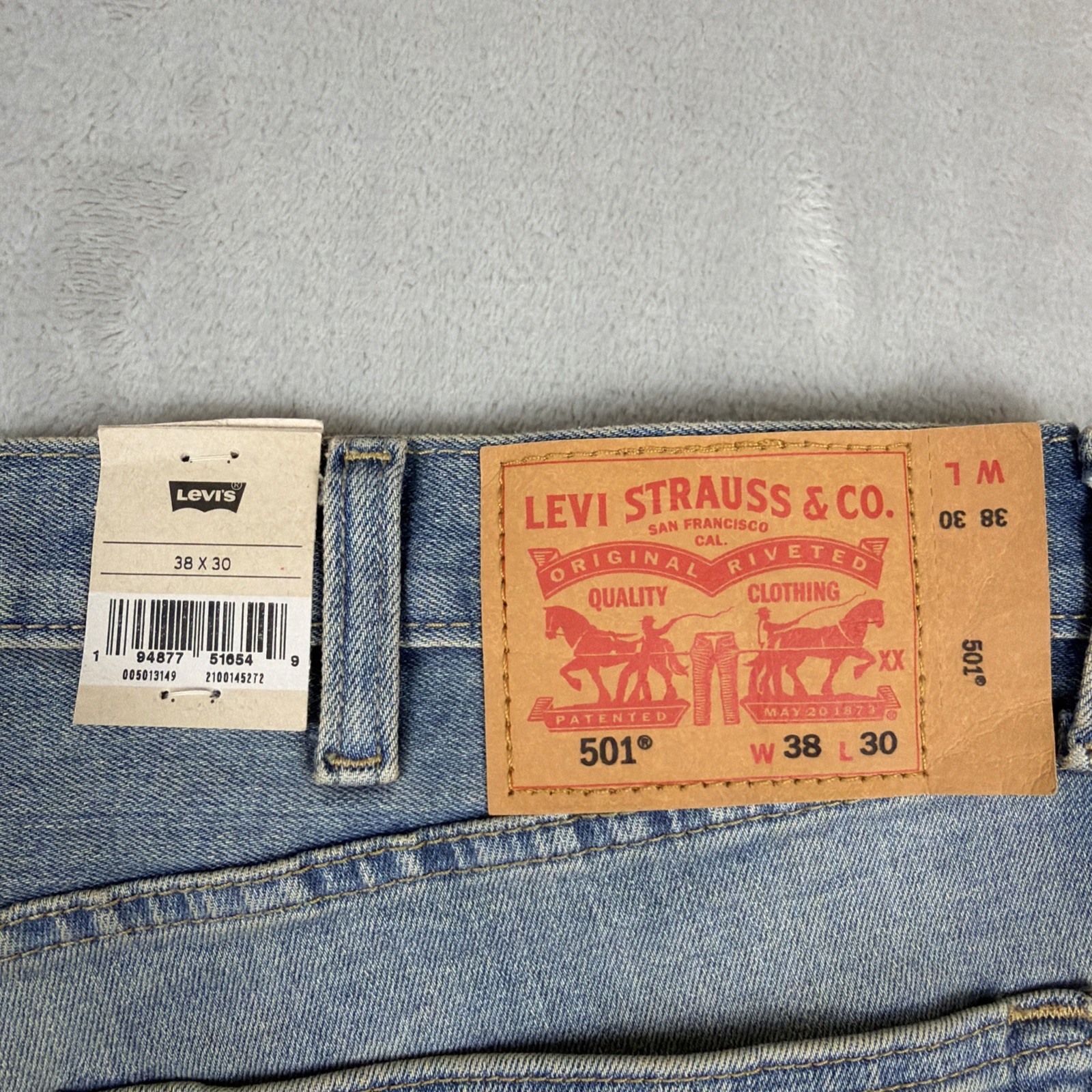 Levi's 501 Original Fit Jeans Men's 38x30 Blue Denim Straight Leg Stretch Light
