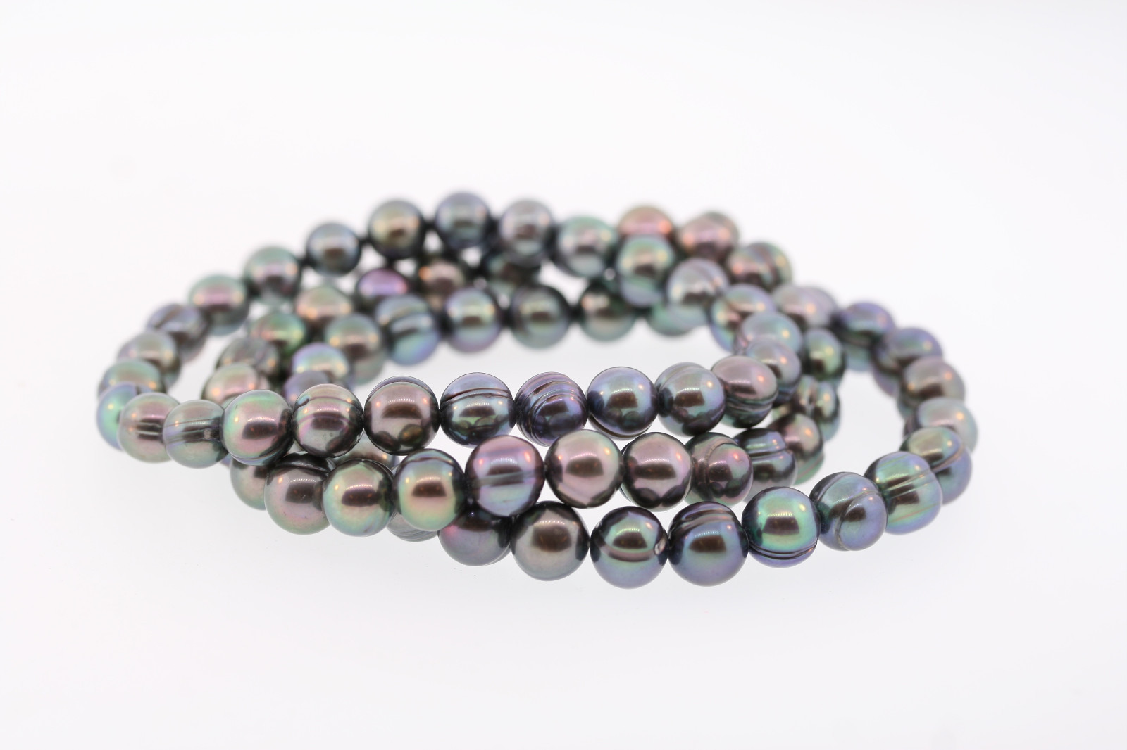 HONORA 7-8mm Genuine Cultured Freshwater Peacock Ringed Pearl Bracelet Set of 3