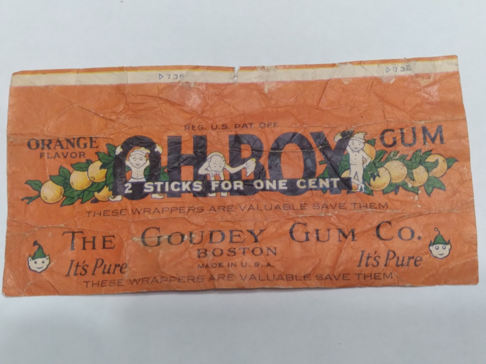 Vtg 1920's American Chewing Gum Wrapper Goudey Oh Boy Orange