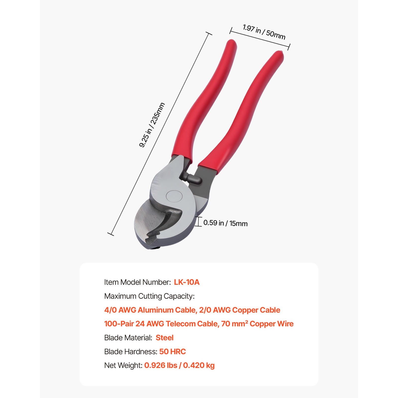 Uimoso High Leverage Cable Cutter 235 mm for Aluminum and Copper Wires