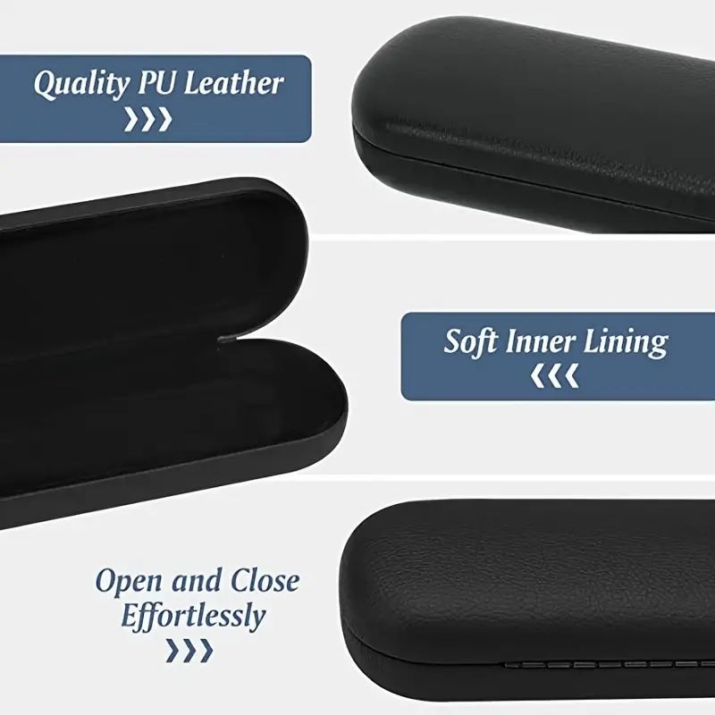 NEW Clam Shell Hard Eyeglasses PU Glasses Case Black w/Microfiber Cleaning Cloth