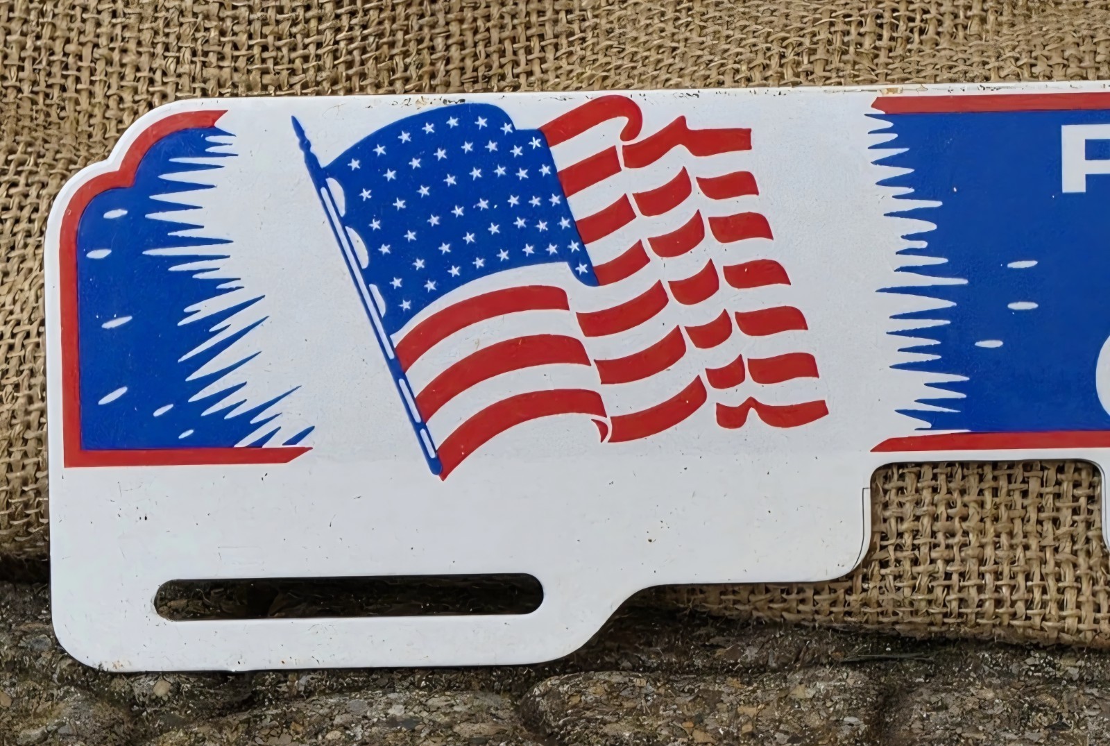 VINTAGE PULL WITH THE U.S.A. OR PULL OUT LICENSE PLATE TOPPER 10" X 3"