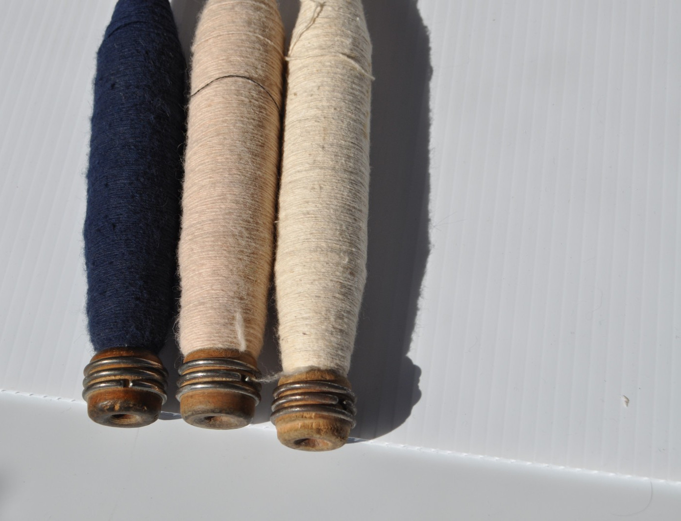 Three (3) Antique/VTG. Industrial Wood Sewing Bobbins/Quills/Spindles/Spools