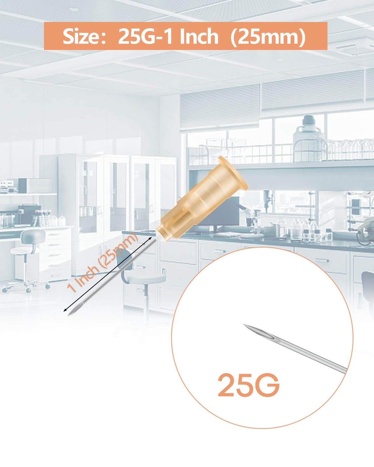 25Ga 1 Inch Disposable Needle 100 Pack Dispensing Lab Individually 25G