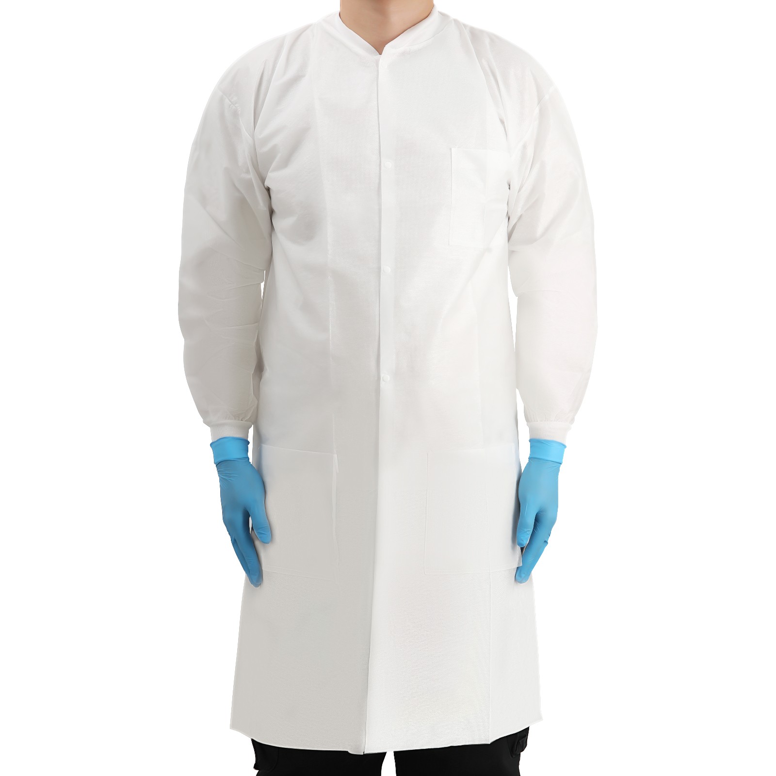 JMU Disposable Lab Jackets Unisex Knee Length Lab Coats w/ Knit Cuffs 3 Pockets