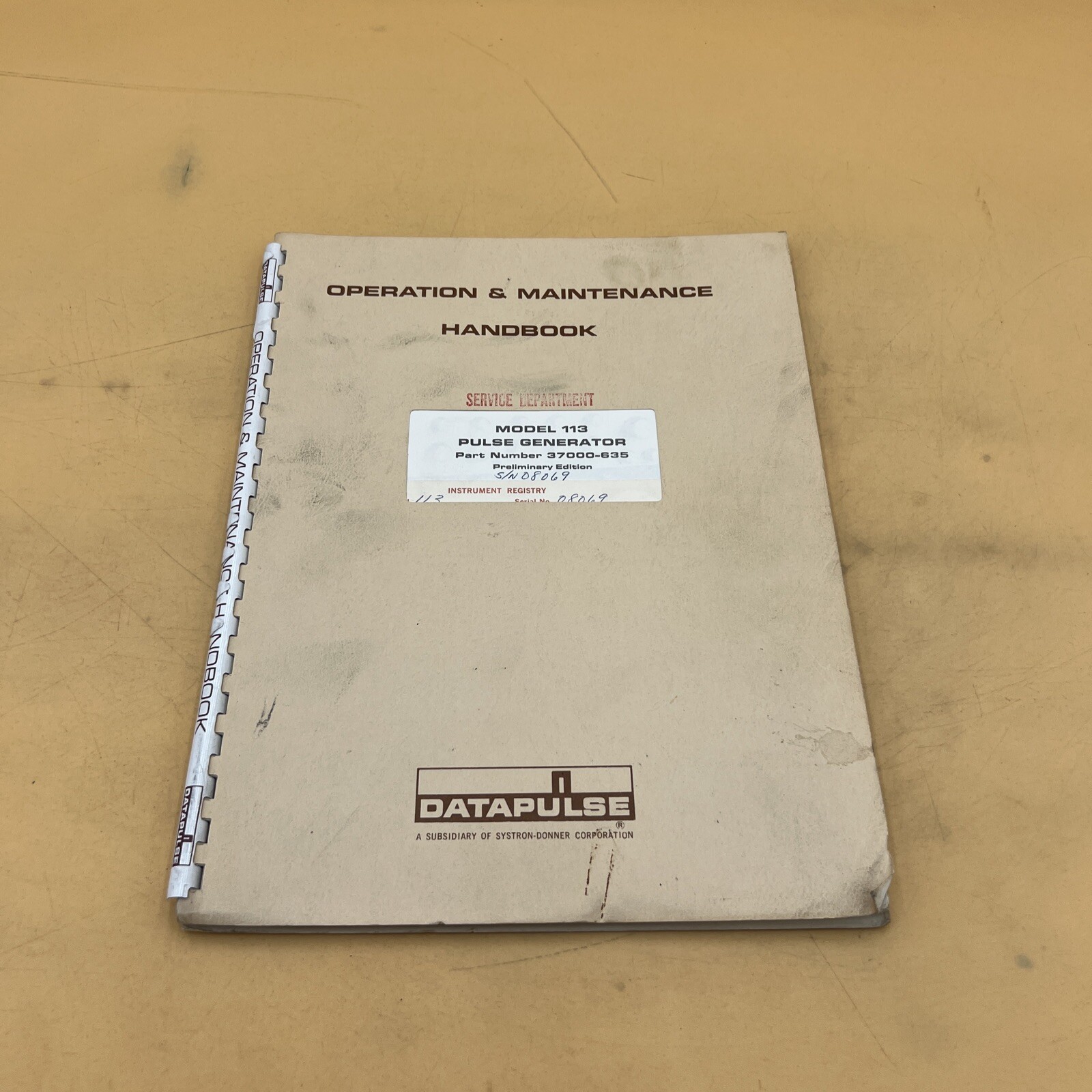 Datapulse Model 113 Pulse Generator Operation and Maintenance Manual Preliminary