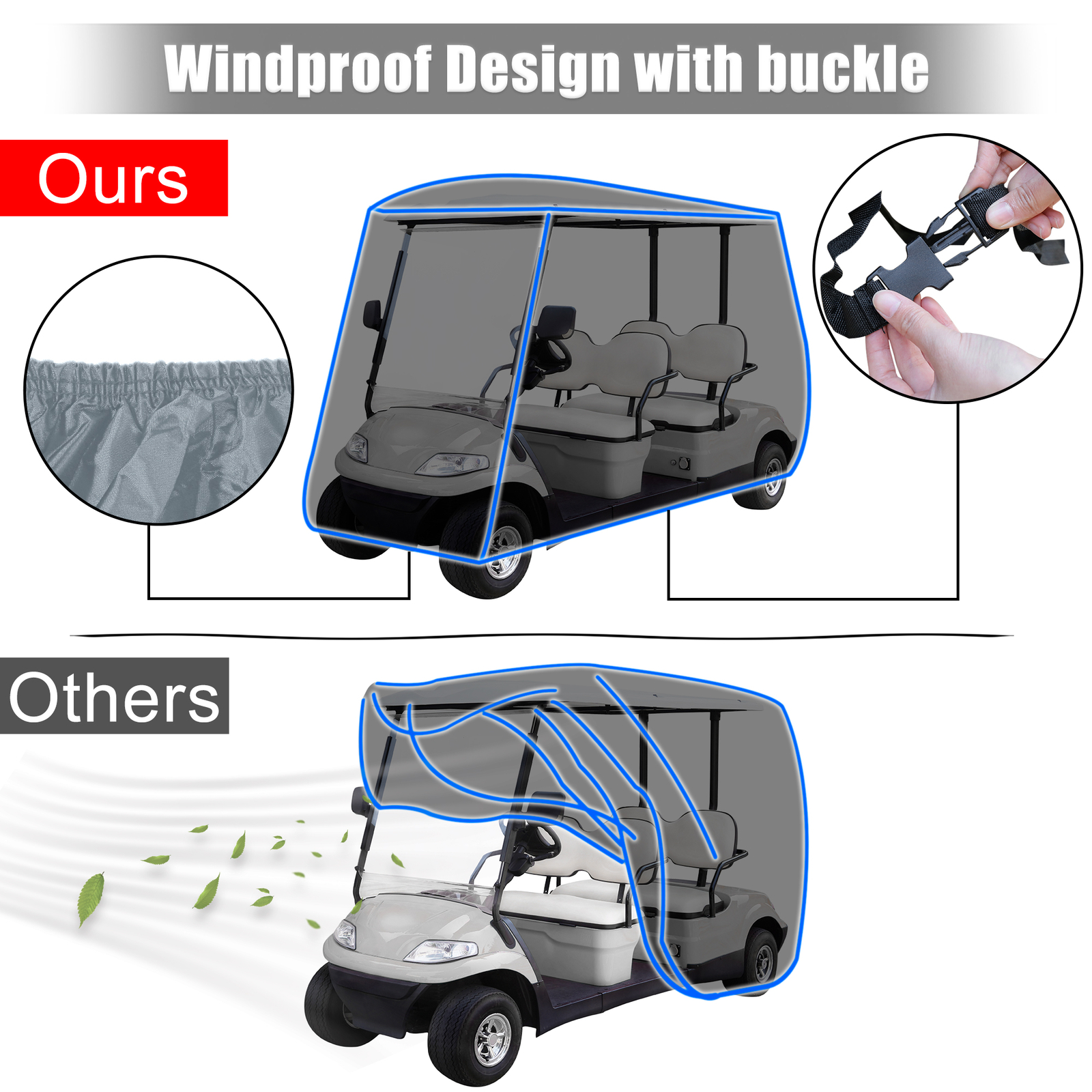 2 Passenger Golf Cart Covers 400D Sunproof Golf Cart Protective Cover Gray