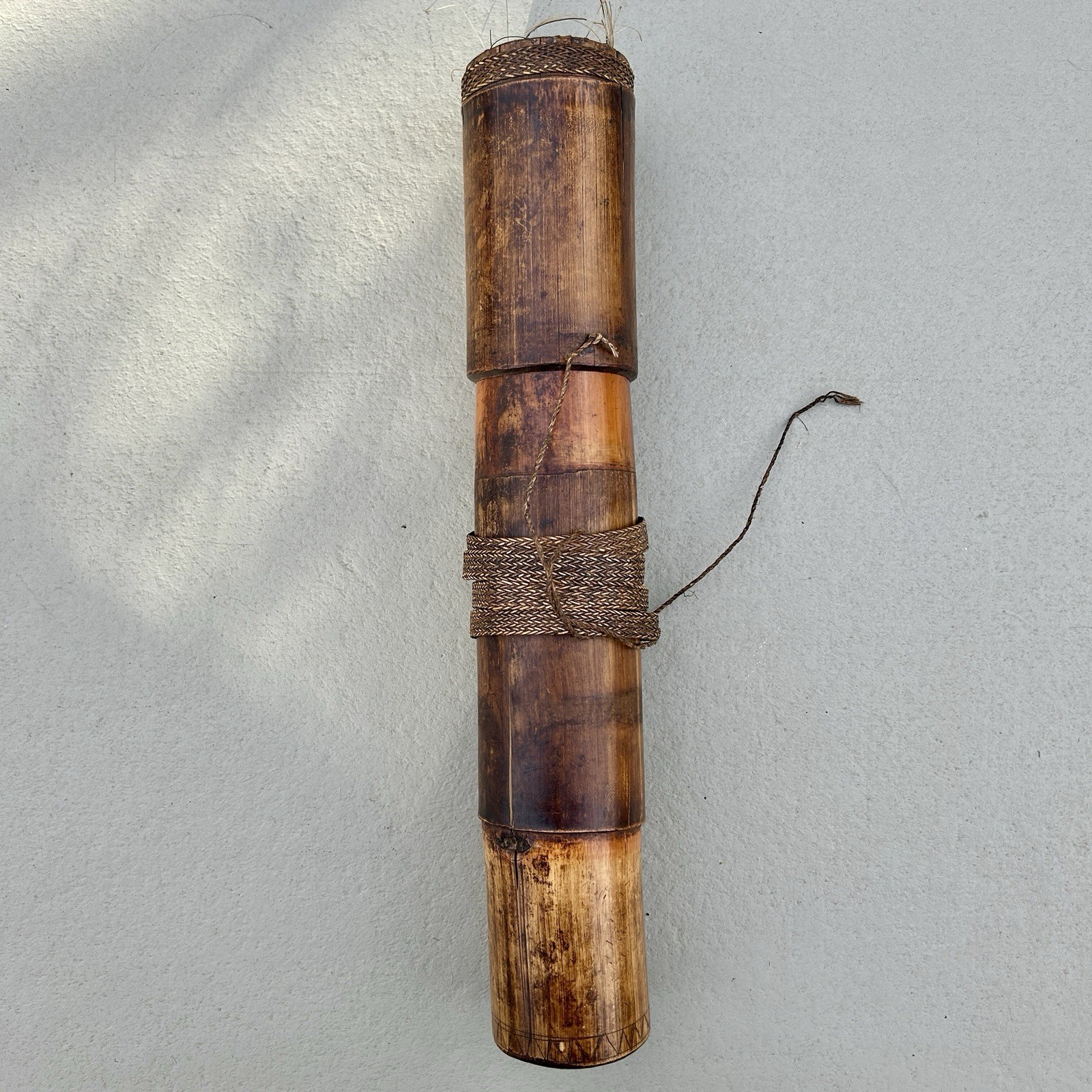 Borneo Dayak Bamboo Blowpipe Dart Quiver Tolor w/ 7 Darts Rattan 1960s Vintage