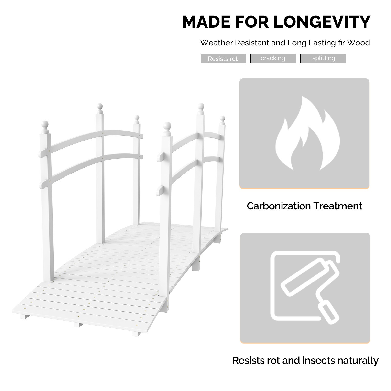 Wooden Bridge 7.5FT Fir Wood for Courtyard Outdoor Garden Stable Decoration
