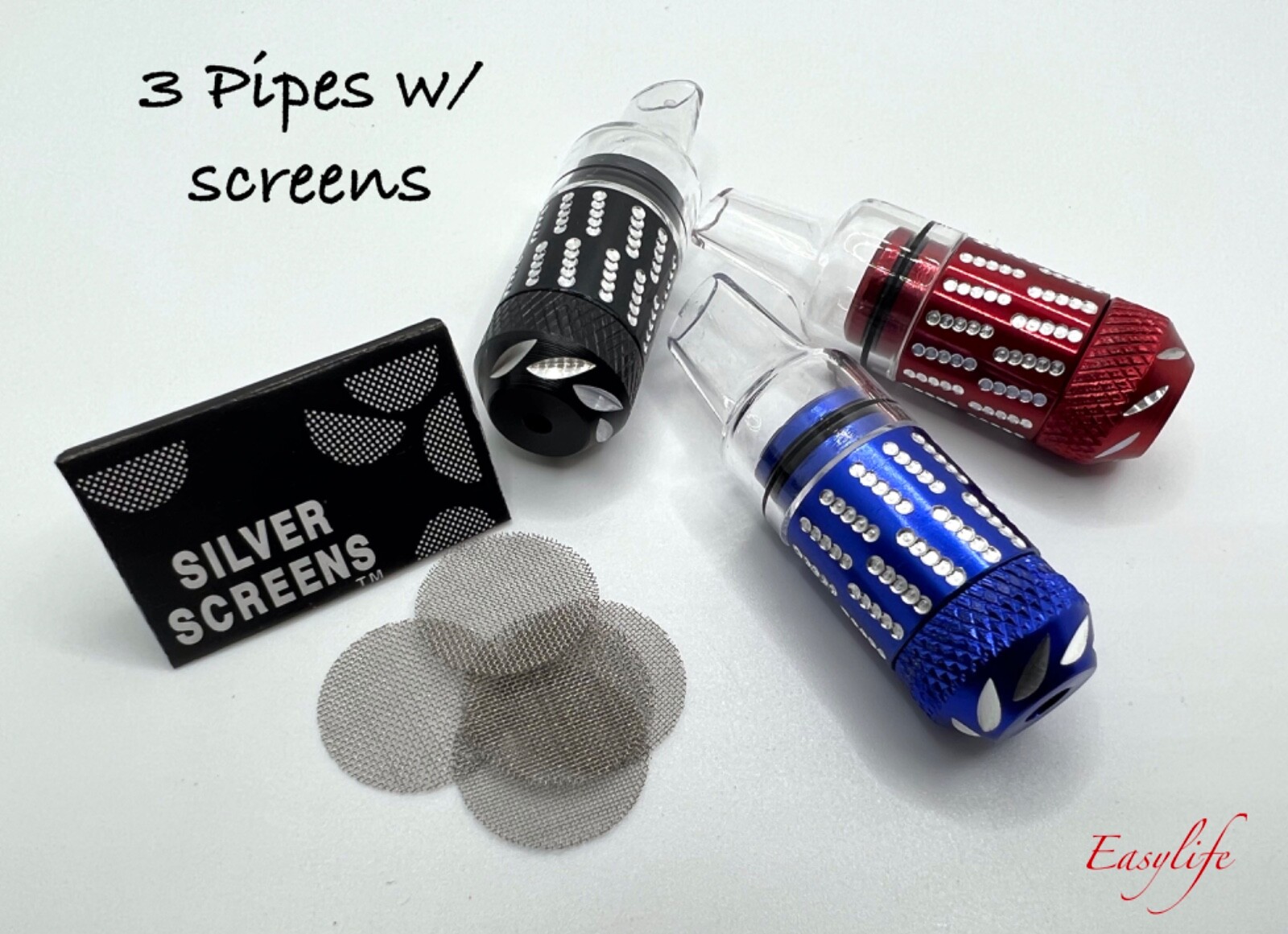 3 Sneak a Toke Metal Bullet Smoking Pipes Tobacco One Hitter Pipe. W/ SCREENS