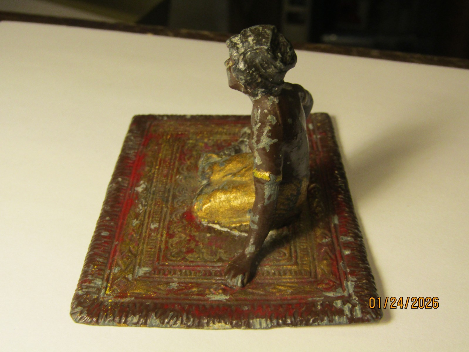 Antique Bergmann Vienna Austrian Cold Painted Bronze Arabic Topless Woman Carpet