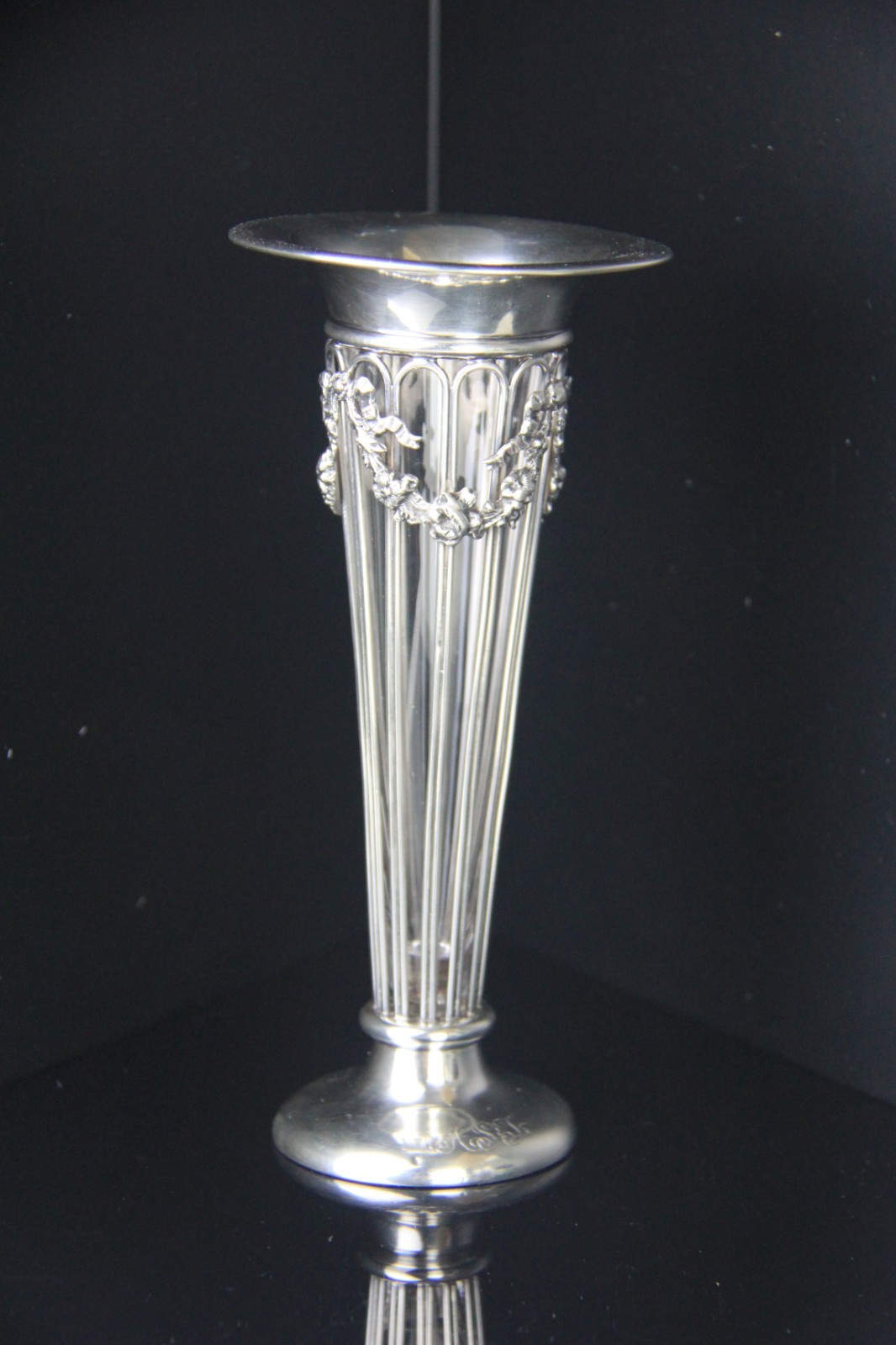 1907 J.B & Co. Birmingham Weighted Sterling Silver Vase with Glass Liner w/ Mono