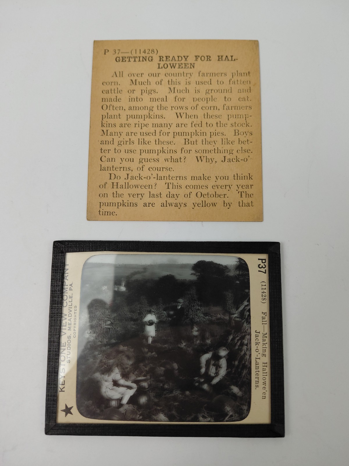 Magic Lantern Glass Slide Photo Keystone P37 Making Halloween Jack-o-lanterns