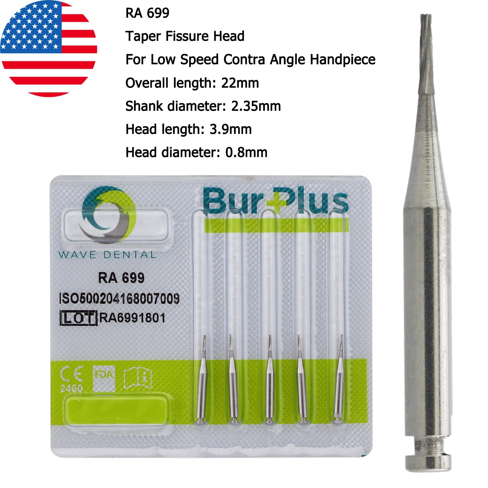 Wave Dental Carbide Burs Surgical Bur Latch 2.35mm RA SURG 2 4 6 8 Contra Angle