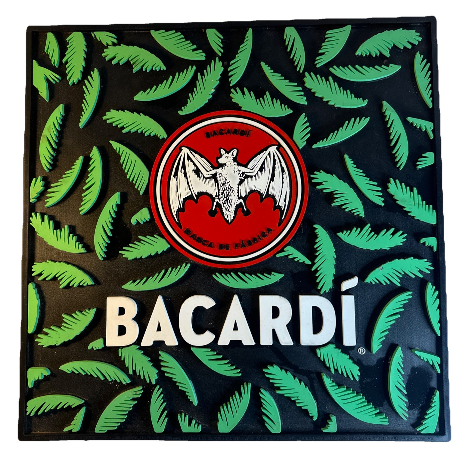 Bacardi Rum XL Bat & Palm Leaf's Beer Rubber Bar Spill Mat for tap Kegerator