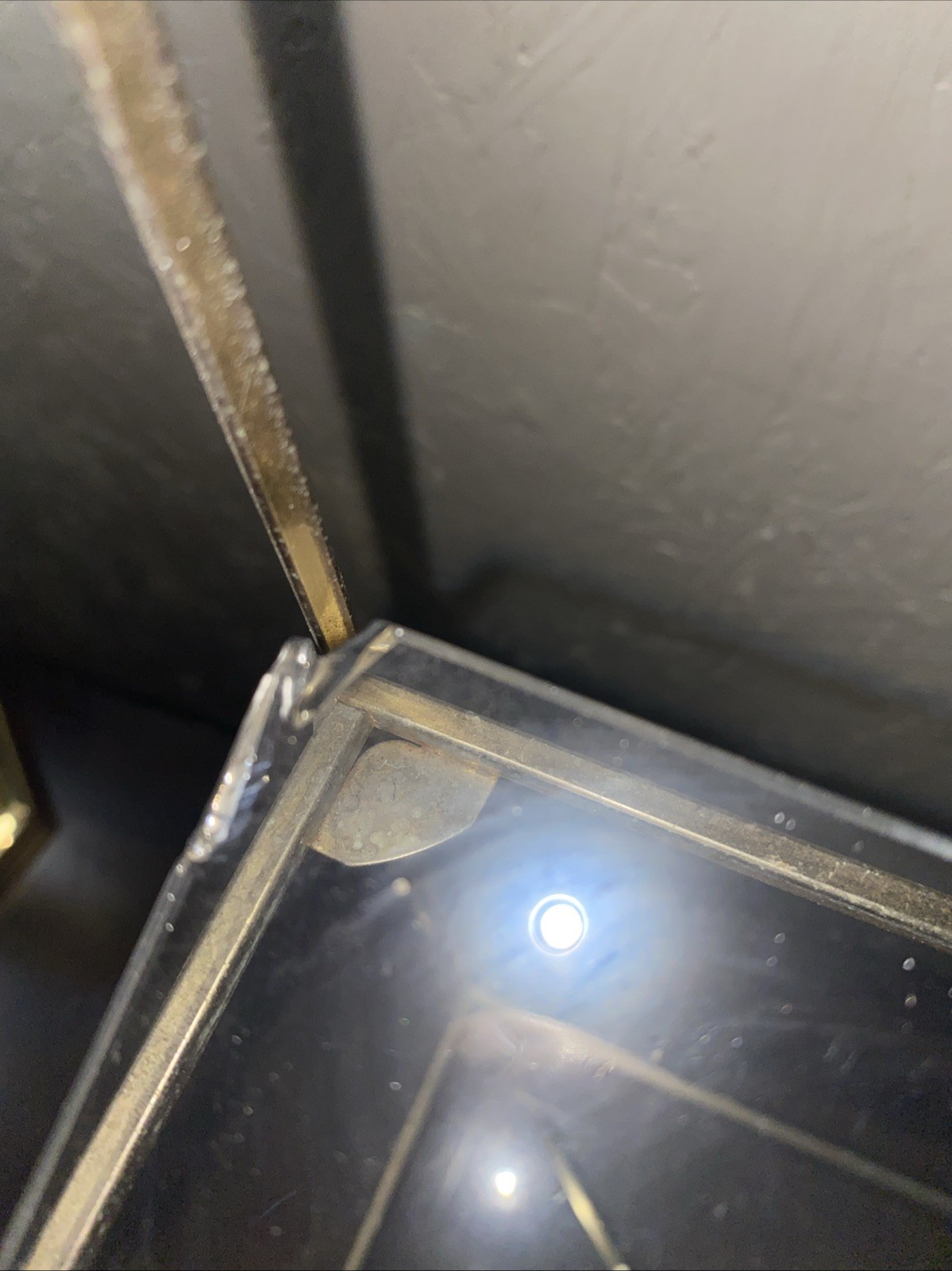 Vintage Two Tiered Shelf Brass Metal Frame With Two Glass Shelves Free Standing