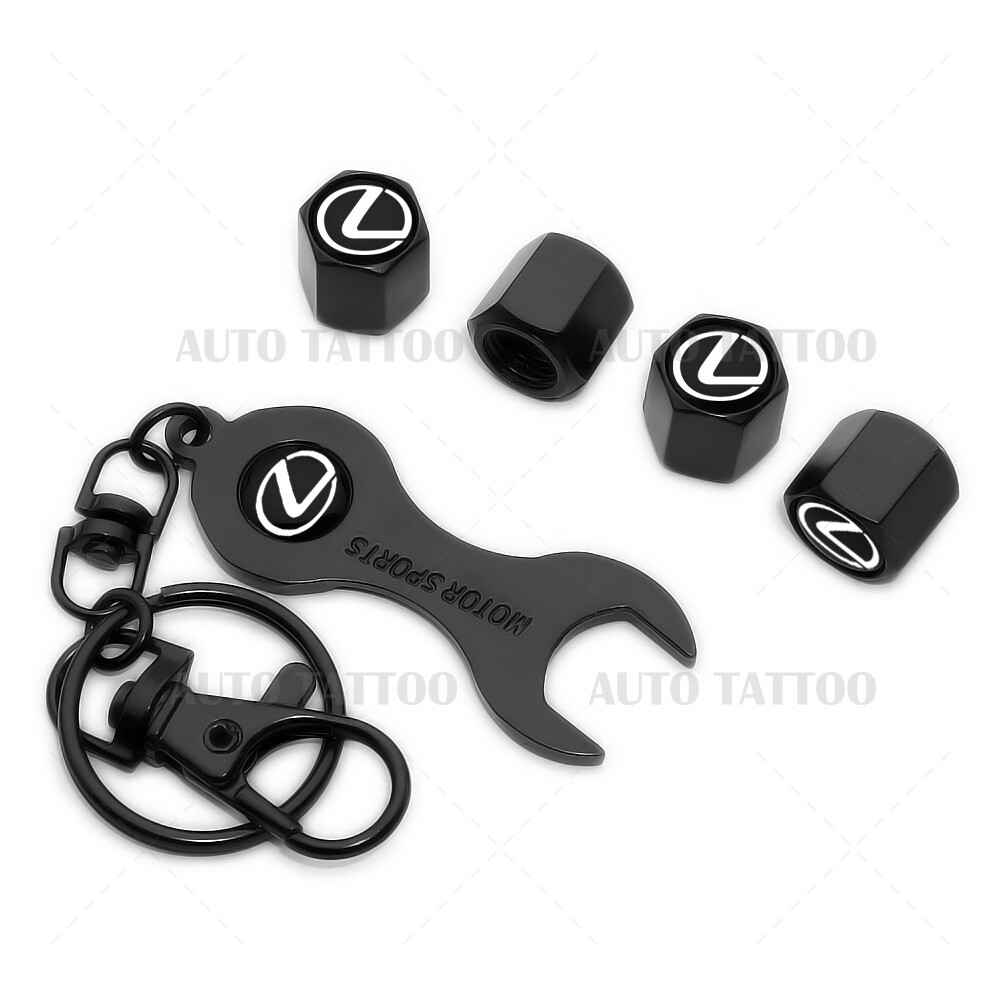 4pcs Hex Lexus Car Tire Wheel Air Stem Dust Valve Caps Cover + Keychain