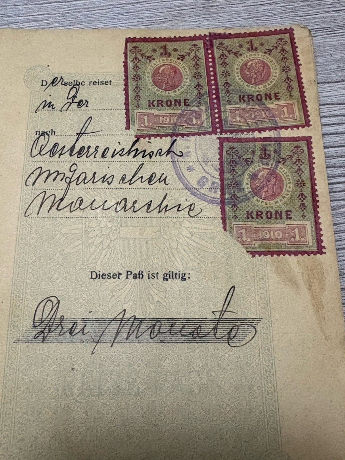 Antique Vintage Expired Austrian Hungarian Empire Documents 1910s Expired Visas