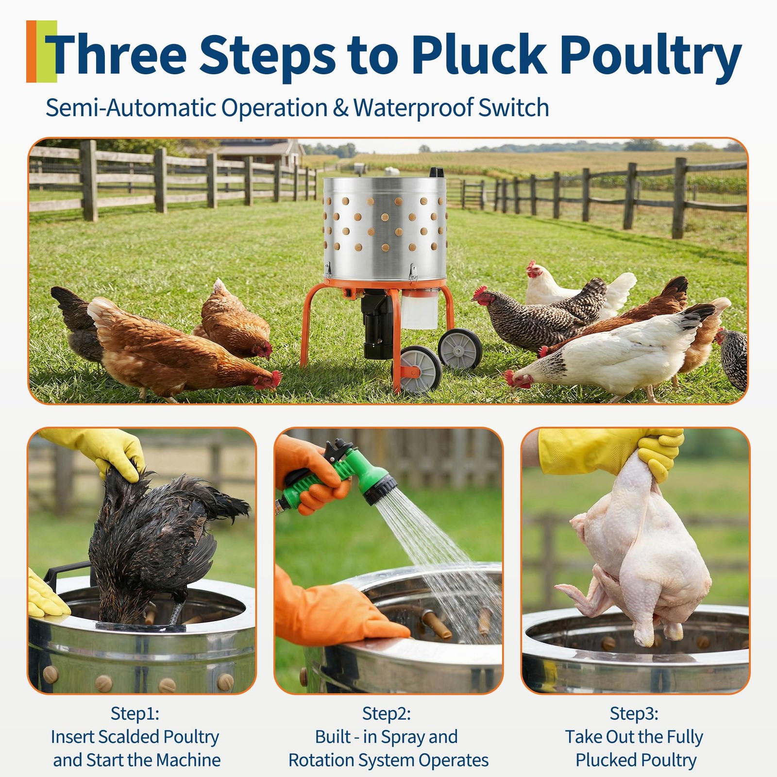 20" Chicken Plucker Machine Poultry Plucker SS Drum, 3500RPM Motor ,108 Fingers