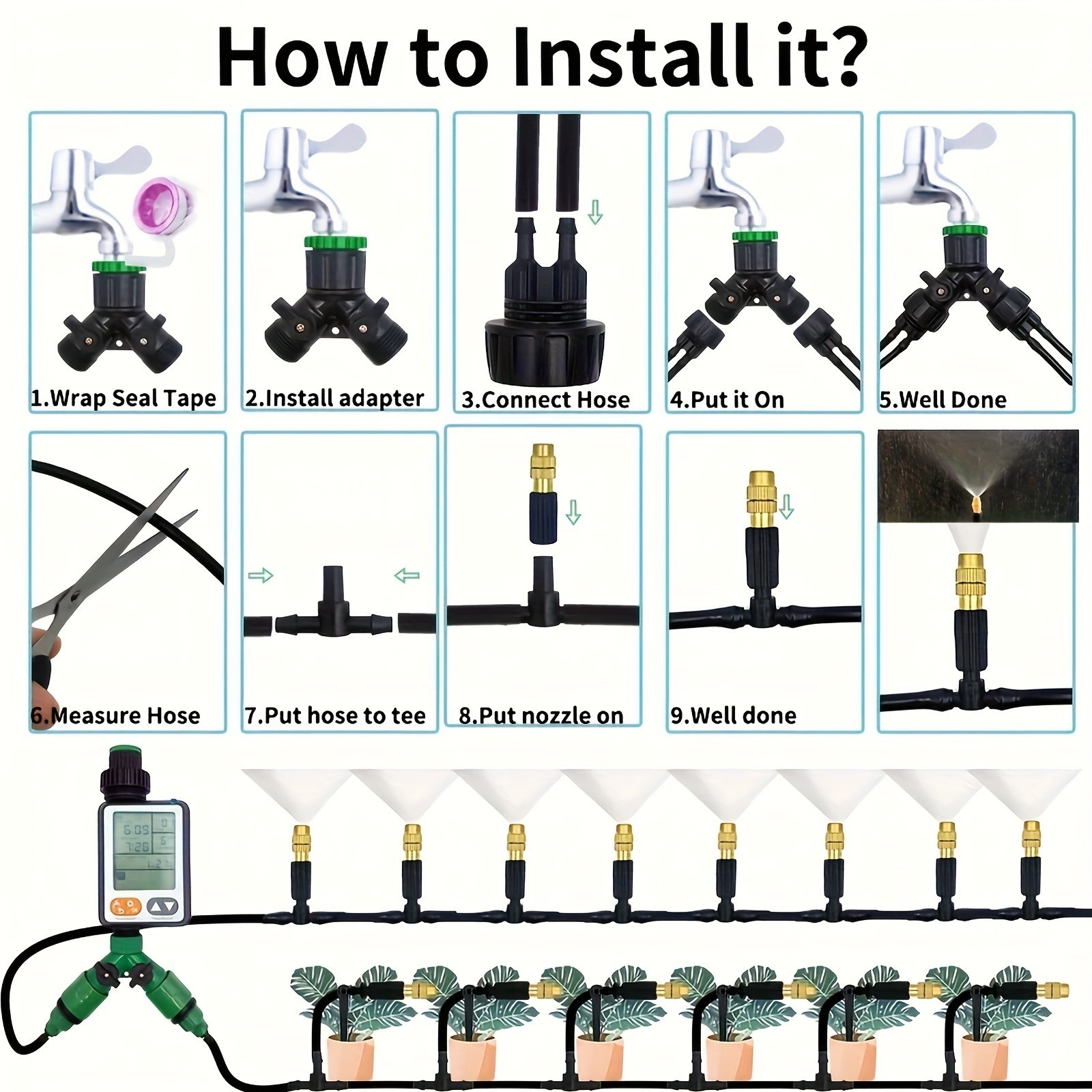 Outdoor Misting Cooling System Kit - Adjustable Brass Nozzles for Garden & Patio